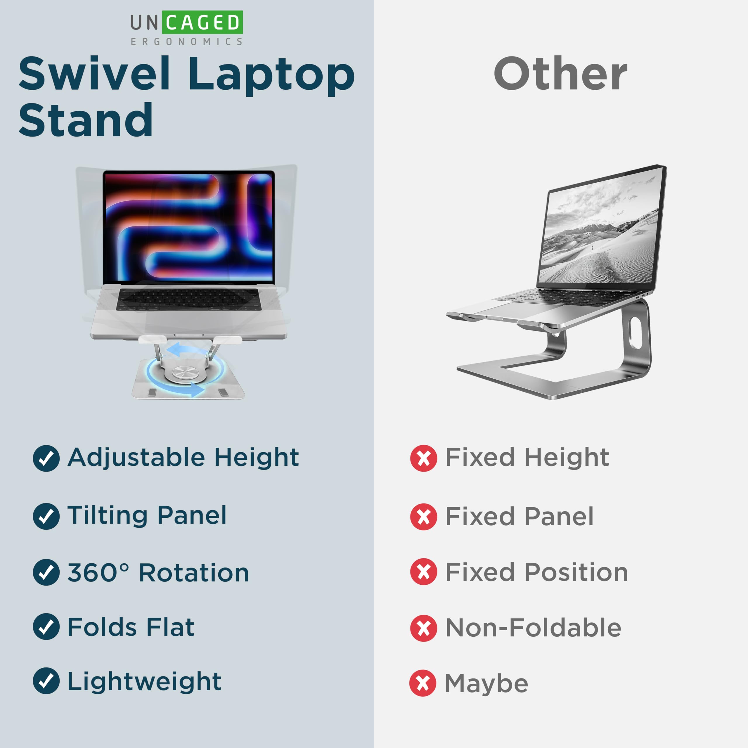 Ergonomic Adjustable Laptop Stand with 360° Rotation - Portable Swivel Computer & iPad Holder for Home Office - Perfect for Work, Study, and Video Calls