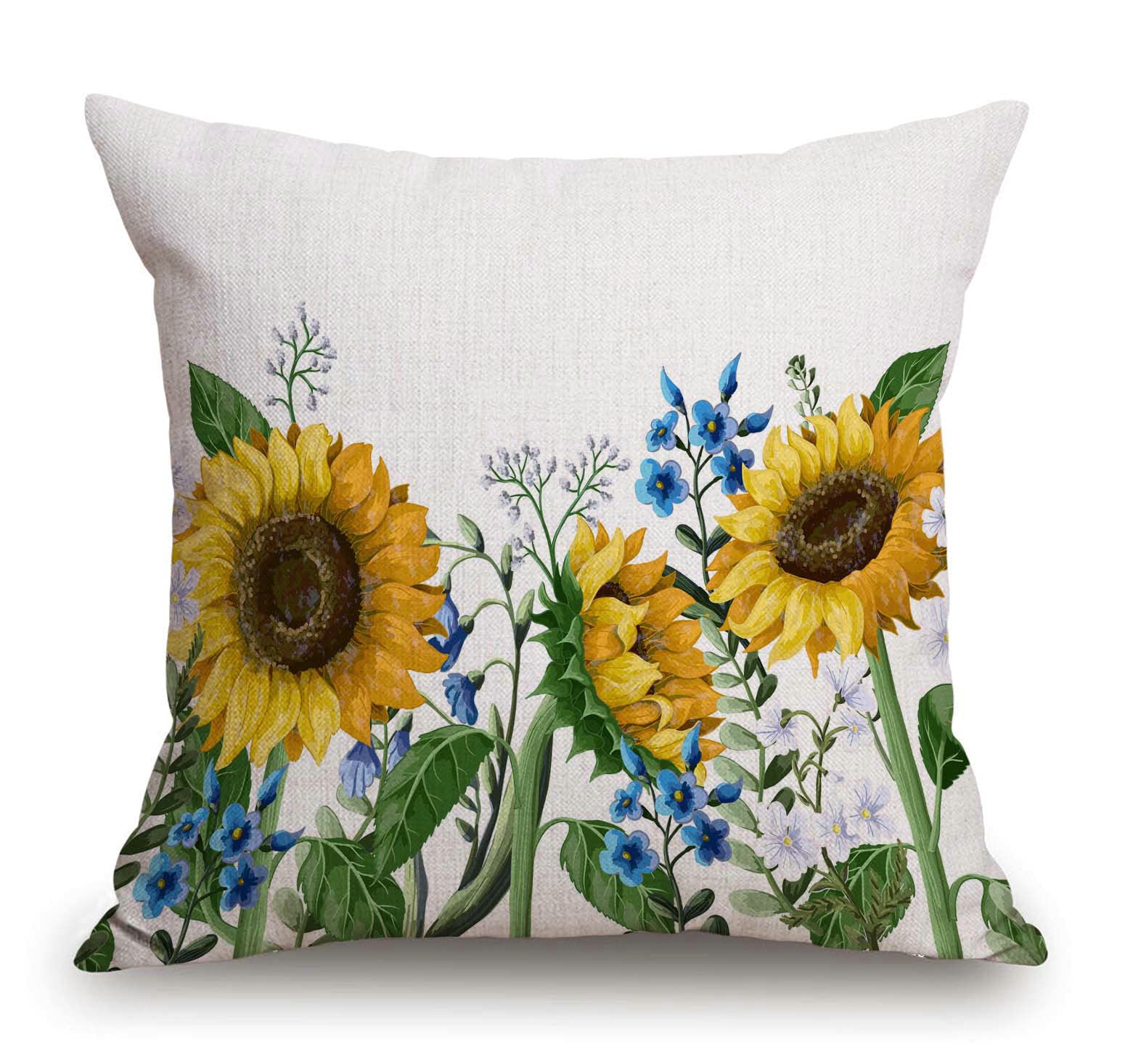 TSSOHU Farmhouse Floral Pillow Cover 18x18 Inch - Yellow Sunflower with Green Leaves Decorative Throw Pillow Case for Couch, Bed, Sofa - Summer Home Decor & Outdoor Patio Accent