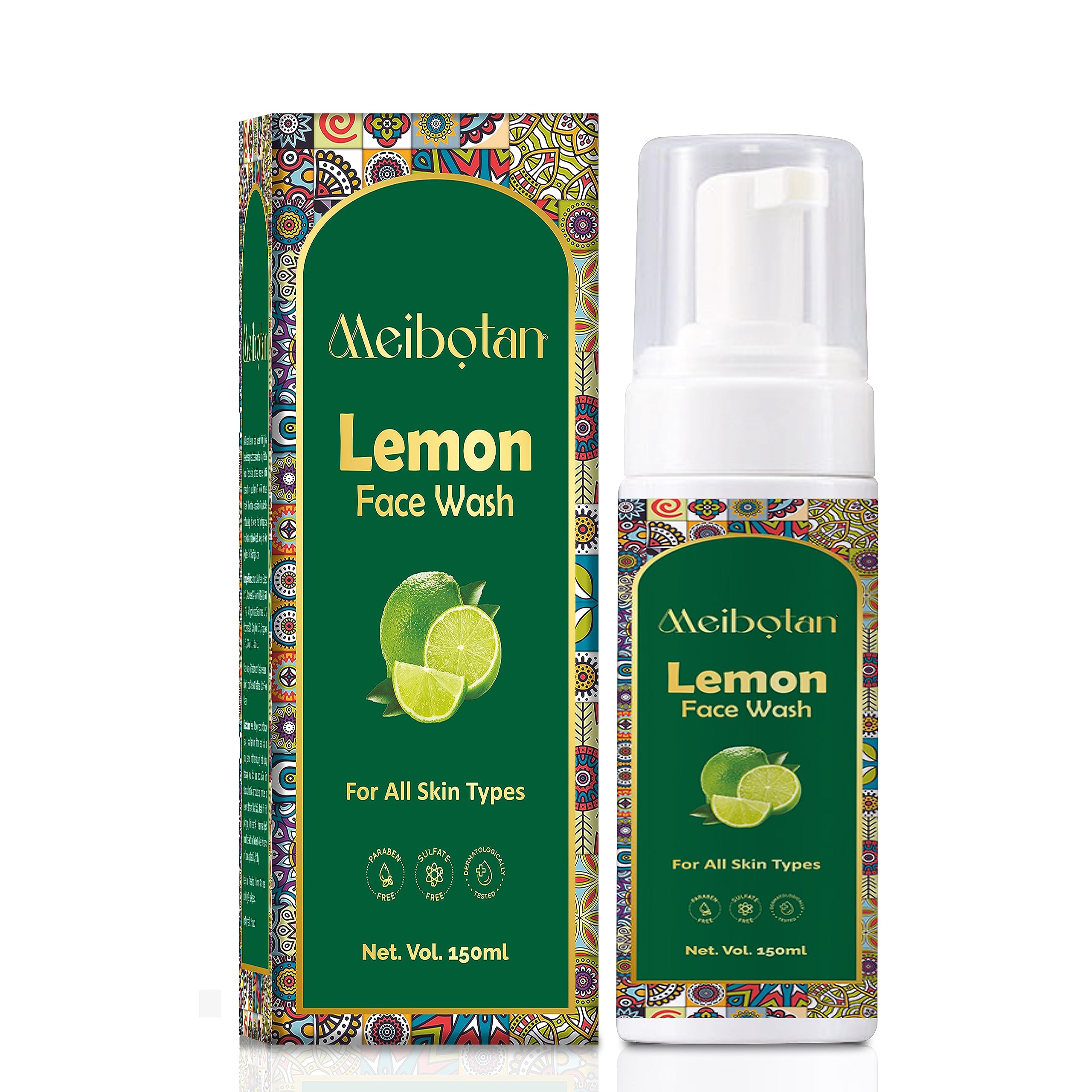 Meibotan Lemon Foaming Face Wash with Aloe Vera, Neem Extract & Glycerin - Acne Treatment, Skin Purifying, Sulfate & Paraben Free (150ml) | Gentle Cleanser for Oily & Sensitive Skin | Perfect for Daily Skincare Routine