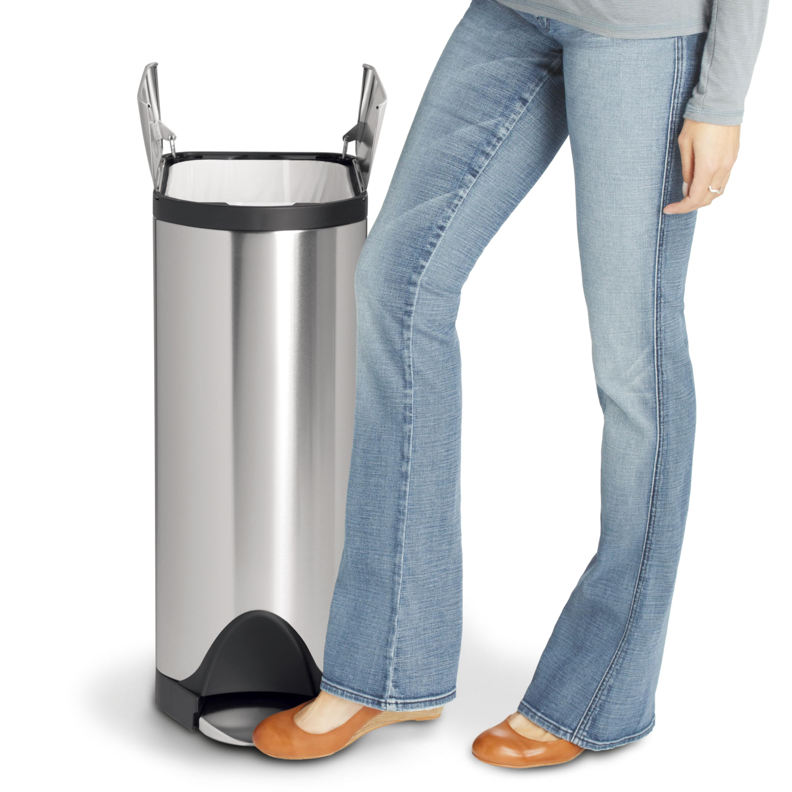SimpleHuman 45L/11.9 Gallon Butterfly Lid Step Trash Can - Brushed Stainless Steel Kitchen Garbage Bin for Home, Office & Restaurant Use