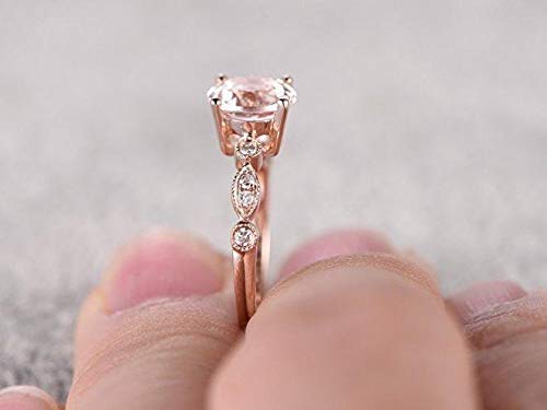1.25 Carat Peach Pink Morganite & Diamond Vintage Engagement Ring - 18k Gold Plated, Wedding Proposal, Anniversary Gift for Her