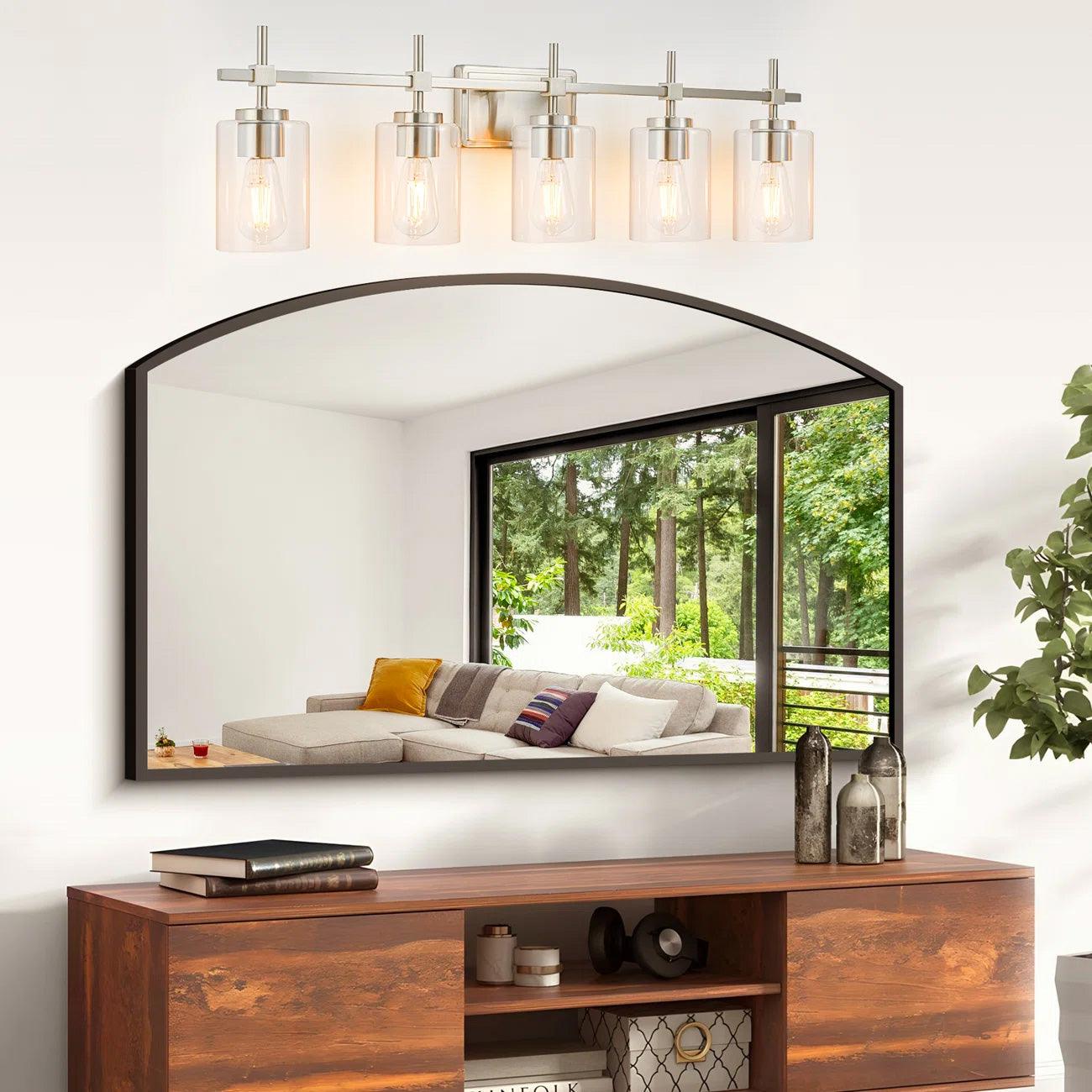 Jasper Modern 5-Light Bathroom Vanity Light Fixture - Brushed Nickel & Black with Clear Glass Shades - Perfect for Bathroom, Powder Room, and Dressing Room Lighting