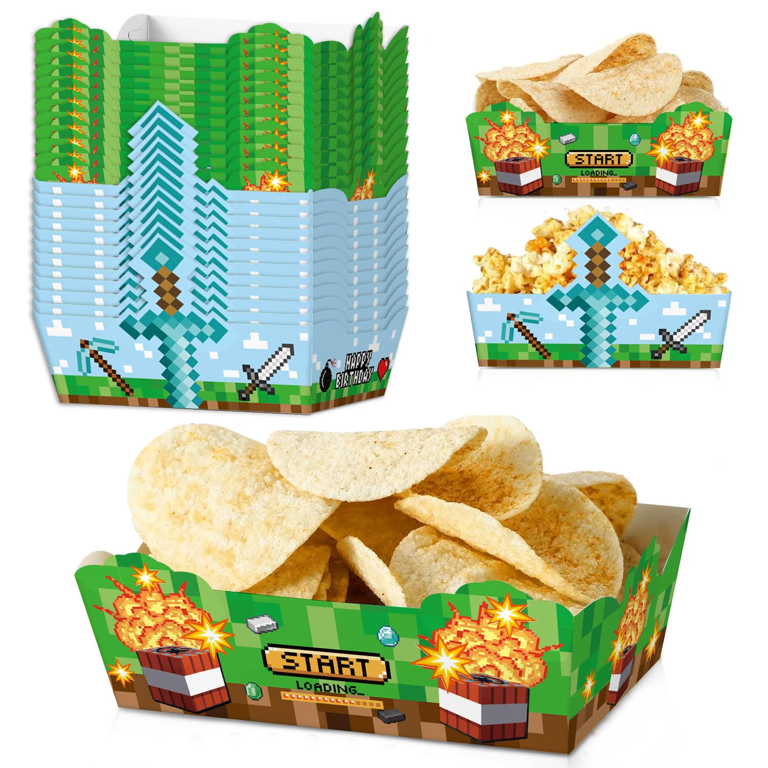 24-Pack Game Themed Disposable Paper Food Trays - Colorful Party Plates for Kids Birthday, Baby Shower & Family Gatherings - Perfect for Snacks, Cupcakes and Party Favors
