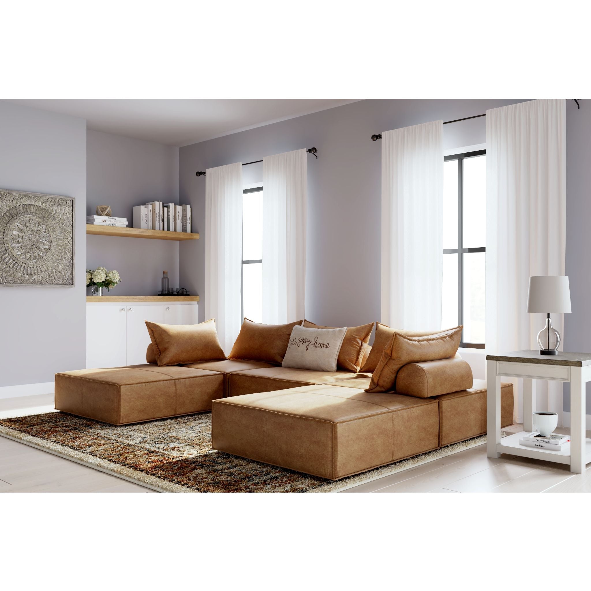 5-Piece Brown Sectional Sofa Set - Modern L-Shaped Couch for Living Room, Family Room & Home Theater