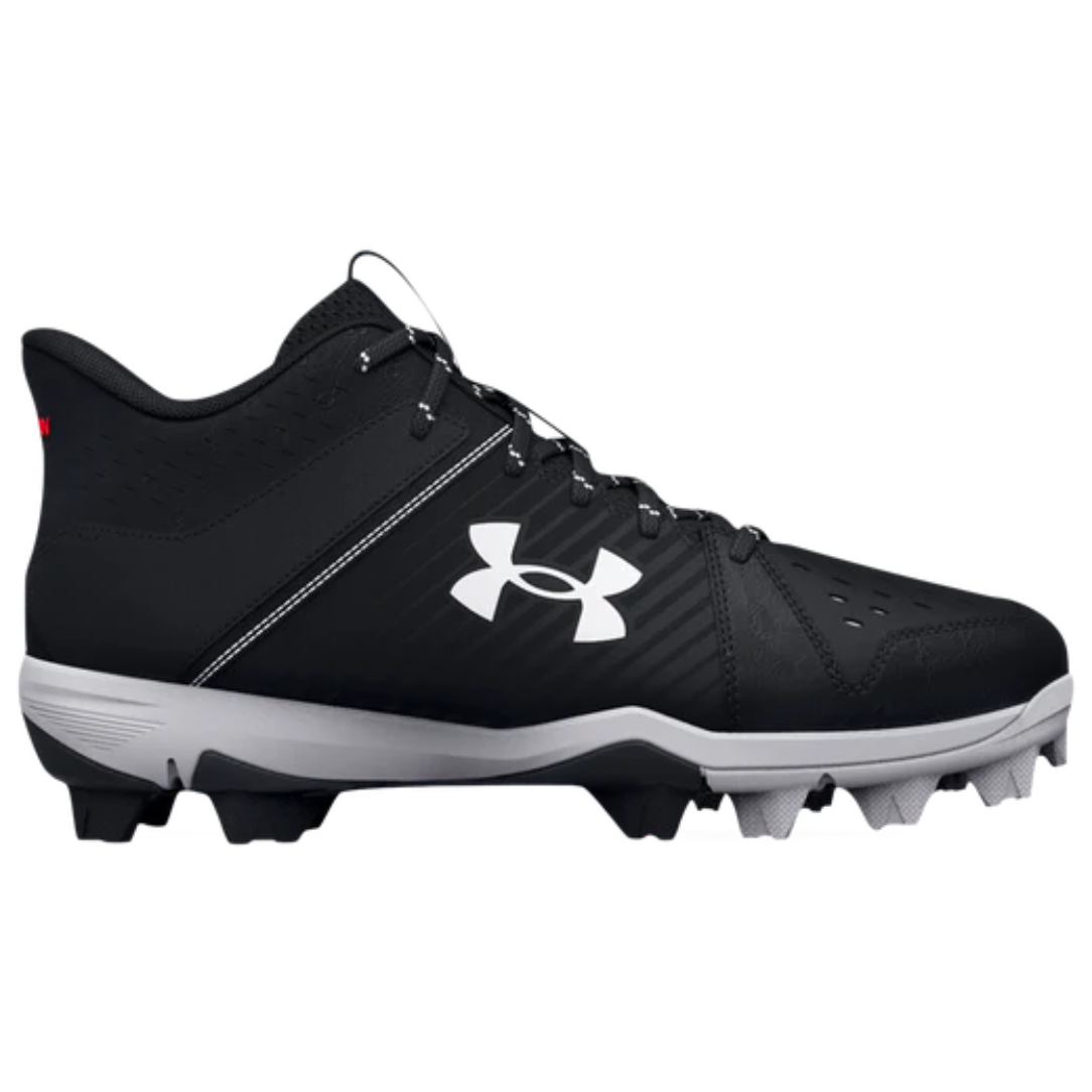 UnderArmour Boys' UA Leadoff Mid RM Jr. Baseball Cleats - Black (3025601-001) | Lightweight & Durable Youth Baseball Shoes for Training & Games