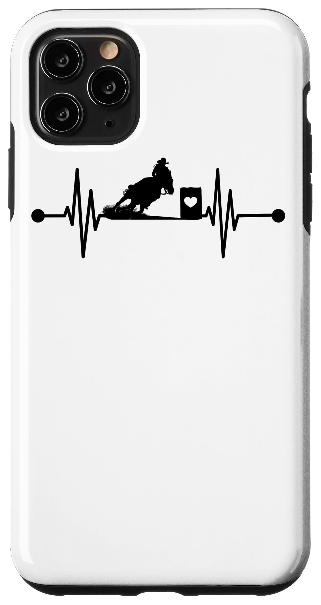 iPhone 11 Pro Max Case - Cute Horse Barrel Racing Design with Heartbeat Rodeo Theme | Shockproof Protective Cover for Rodeo Enthusiasts & Western Style Lovers