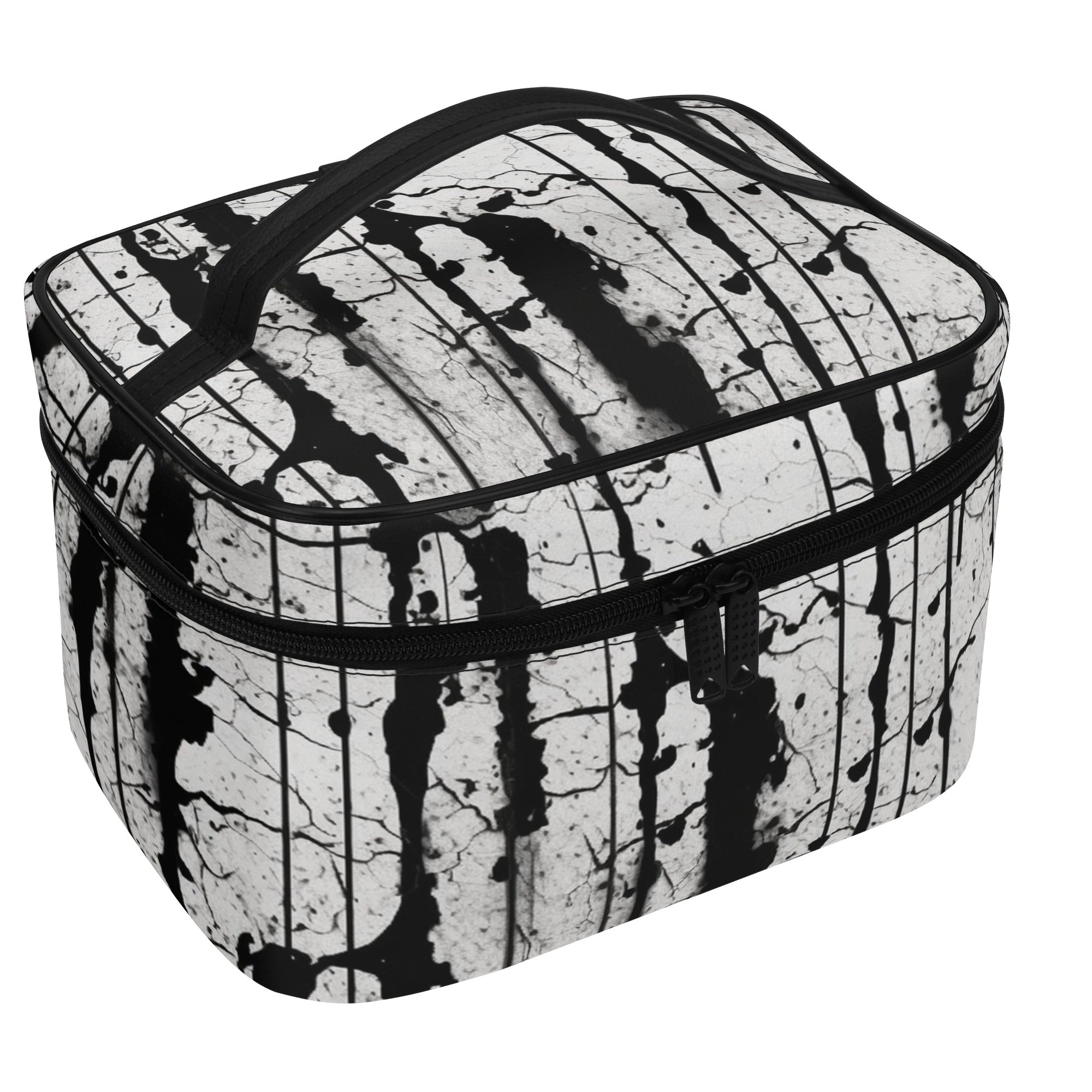 Waterproof Black Leather Cosmetic Bag for Women - Travel Makeup Organizer with Zipper Closure, Perfect for Gym, Office & Vacation Essentials Storage