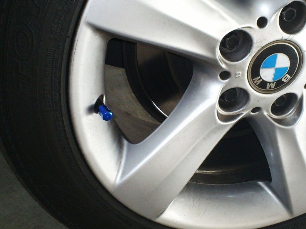 Blue Anodized Aluminum Tire Valve Caps - Hexagon Racing Style (4 Pack) - Perfect for Car, Motorcycle & Bike Customization & Performance Tuning