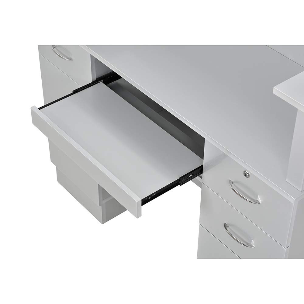 Langara Silver Grey LED Lighted Reception Desk - Modern Office Counter for Lobby, Waiting Area & Front Desk (Professional Reception Lighting Solution)