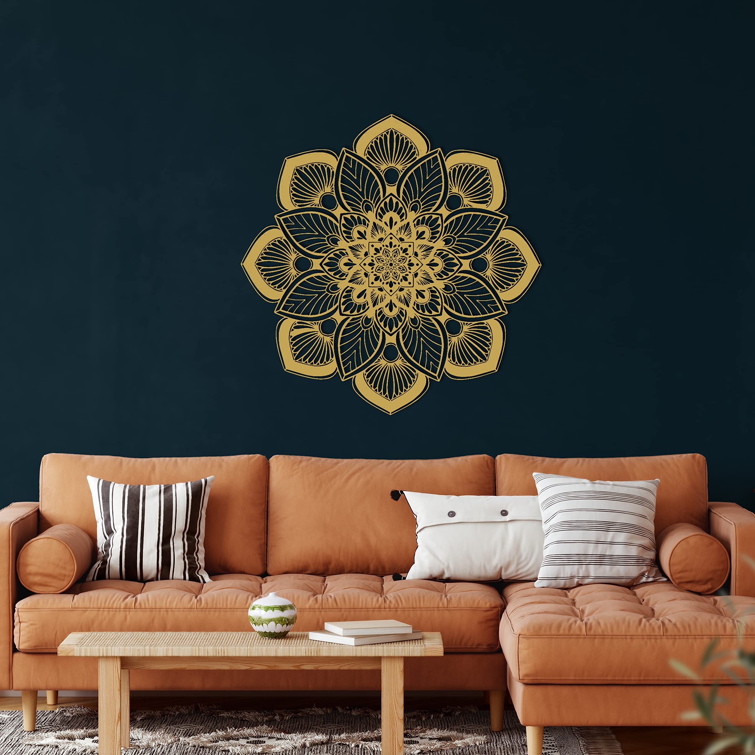 Metal Wall Decor Mandala Yoga Art - 90x90cm Gold Indoor Outdoor Hanging for Living Room, Bedroom & Meditation Space - Modern Home Decor Sign for Boho Chic Interior Design