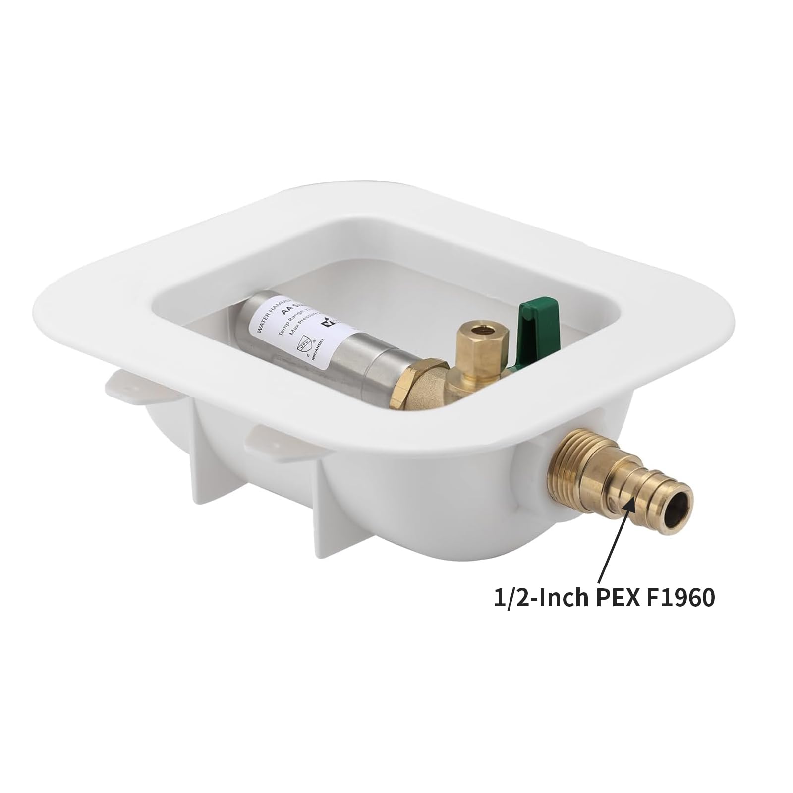 Solimeta Ice Maker Outlet Box with Water Hammer Arrestor - PEX Connection & Shutoff Valve for Refrigerator & Under Sink Installation | Perfect for Home, RV & Commercial Use