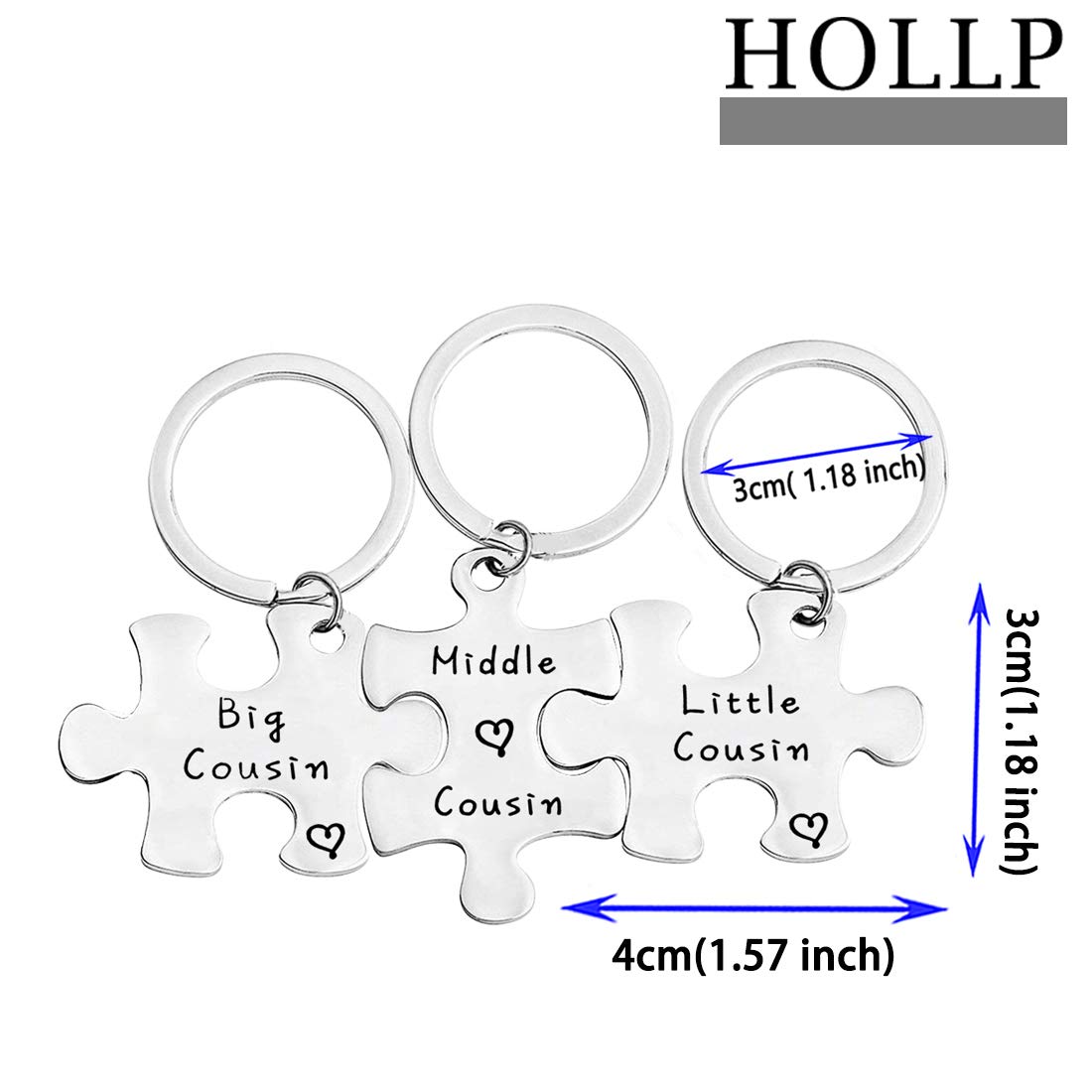 HOLLP Big Middle Little Cousin Keychain Set - 2-3 Matching Puzzle Keychains for Sisters and Brothers - Perfect Family Gifts for Birthdays, Christmas & Anniversaries