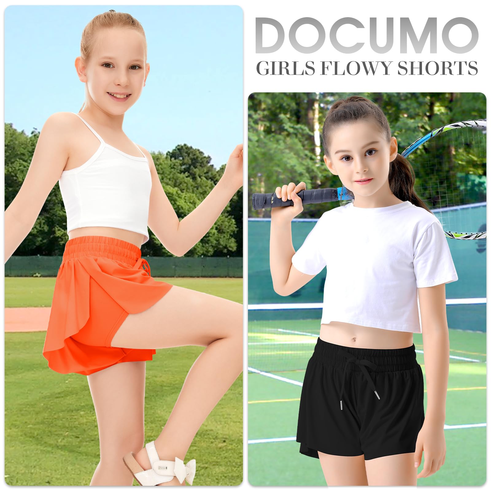 Butterfly Print Girls' Athletic Shorts with Pockets - 2-in-1 Running Shorts for Kids - Perfect for Sports, Play & Summer Activities