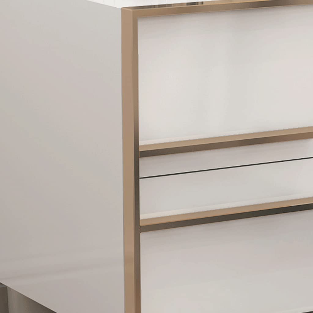 Nordic Style Modern Minimalist Bedside Table - White Nightstand with Storage Cabinet for Bedroom, Stainless Steel Frame, Black & White Paint - Perfect for Small Spaces, Apartment Living & Guest Rooms