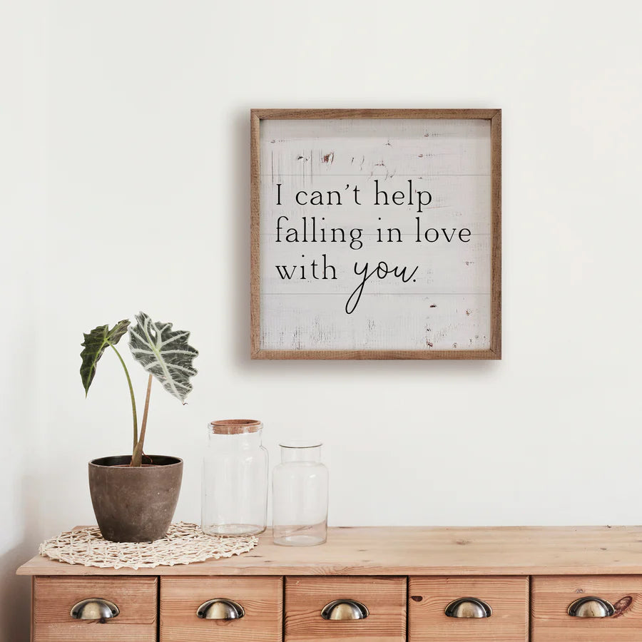 Romantic 'I Can't Help Falling In Love With You' Wood Framed Wall Art Print - Perfect for Bedroom, Living Room Decor & Wedding Gifts