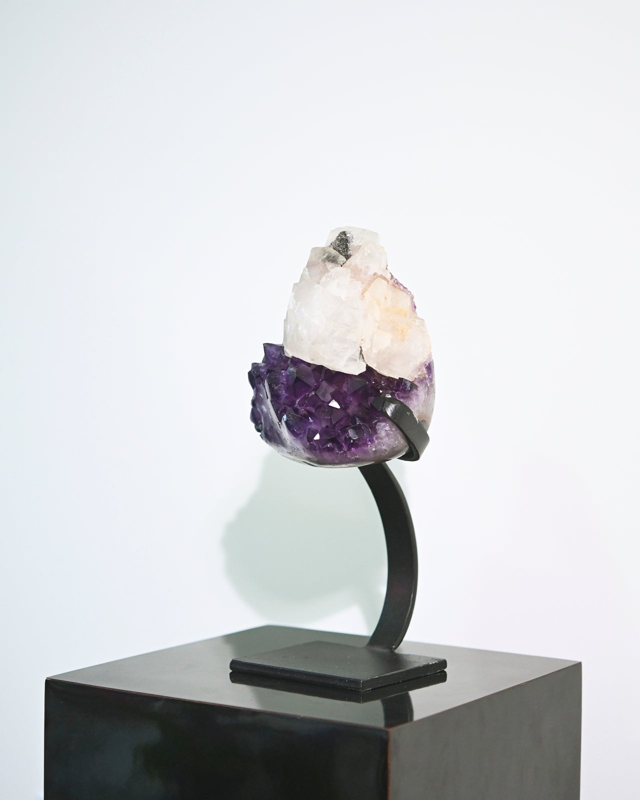 Natural Amethyst Calcite Goethite Geode on Stand - 8lbs Large Crystal Cluster for Home Decor, Meditation & Healing