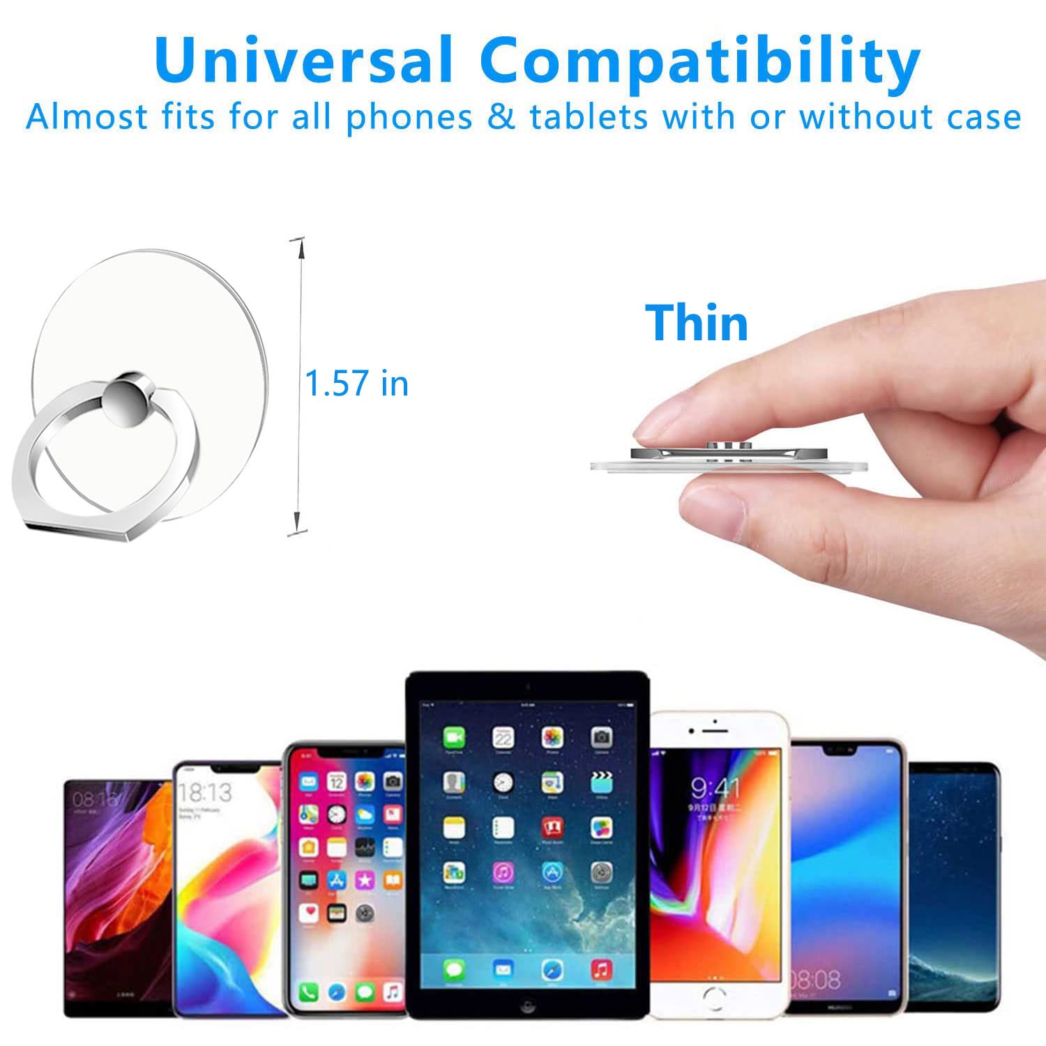 5 Pack Silver & Transparent Phone Ring Holder Stand - 360° Rotating Finger Grip Kickstand for Phone Cases | Perfect for Hands-Free Viewing, Gaming & Selfies