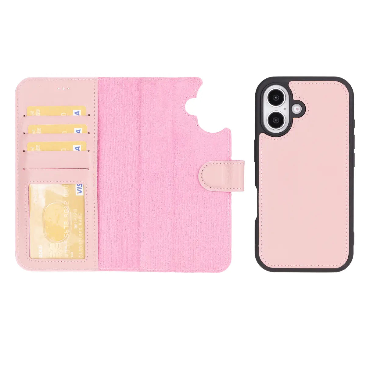 Pink Leather Wallet Case for iPhone 16 Plus - Slim Protective Phone Cover with Card Slots | Perfect for Women's Everyday Use, Travel & Shopping