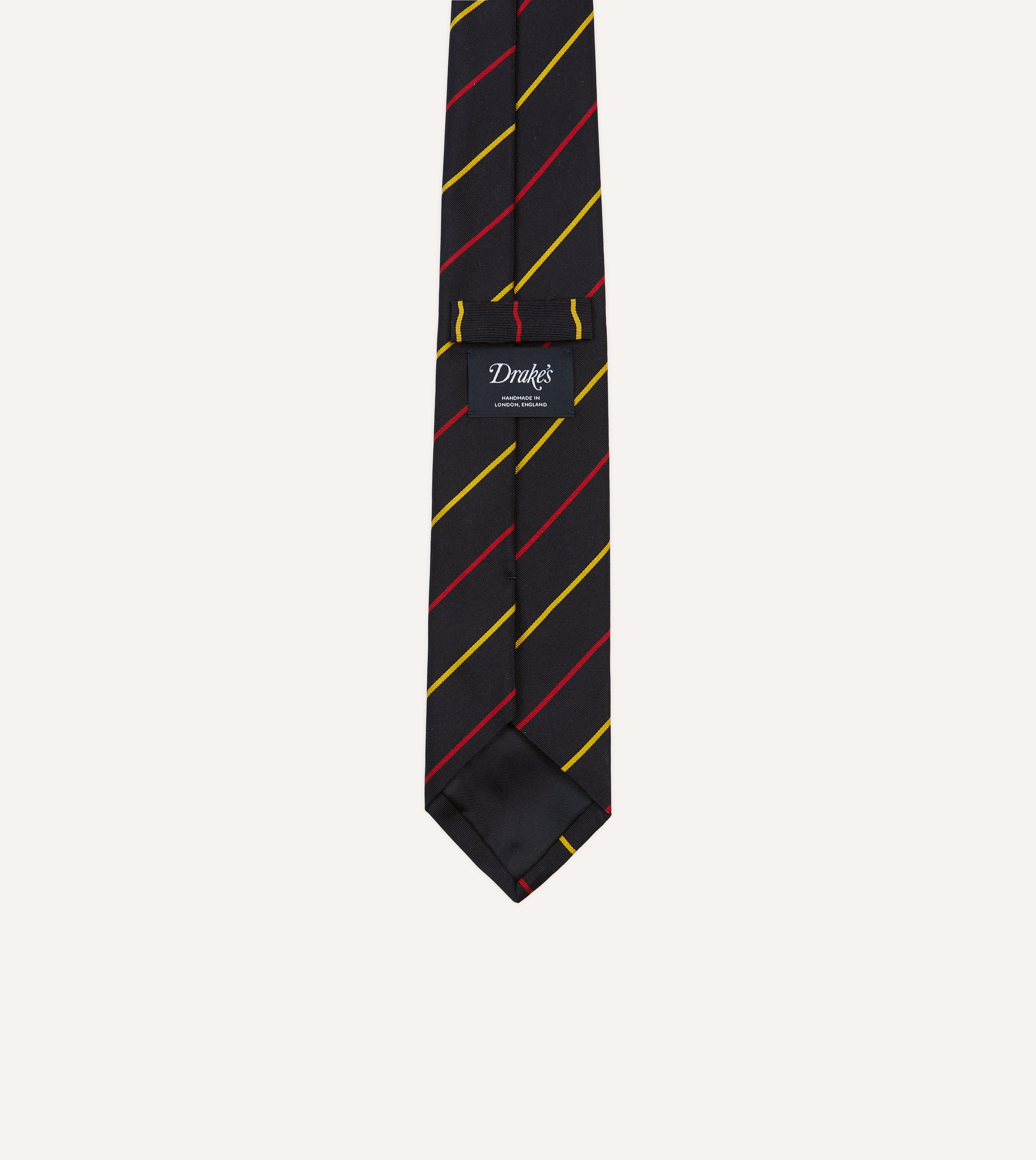 Navy, Red & Yellow Fine Stripe Mogador Silk Tipped Necktie - Premium Men's Formal Tie for Business, Weddings & Special Occasions