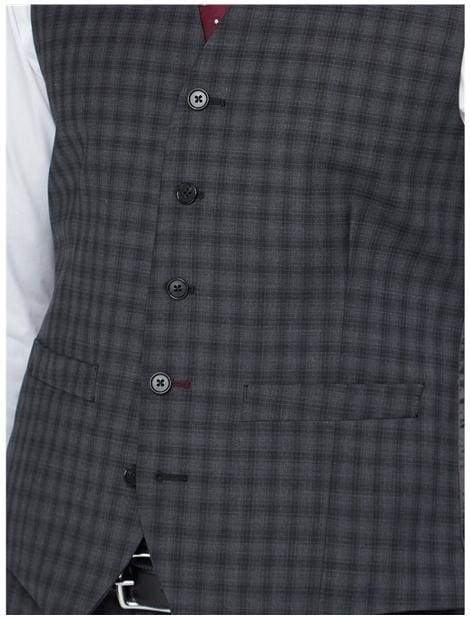 Gibson Grey Mini Check Suit Waistcoat for Men - Slim Fit Formal Vest with Pocket - Perfect for Weddings, Business Meetings & Office Wear