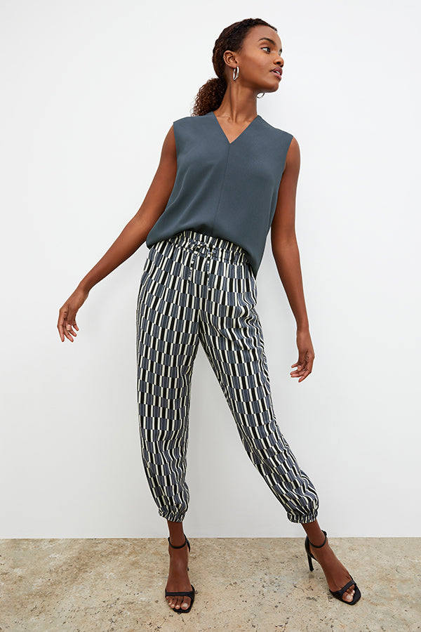 Amelia Jogger Pants - Arpeggio Print Washable Silk Joggers in Blue & Black | Comfortable Lounge Pants for Women | Perfect for Yoga, Travel & Casual Wear