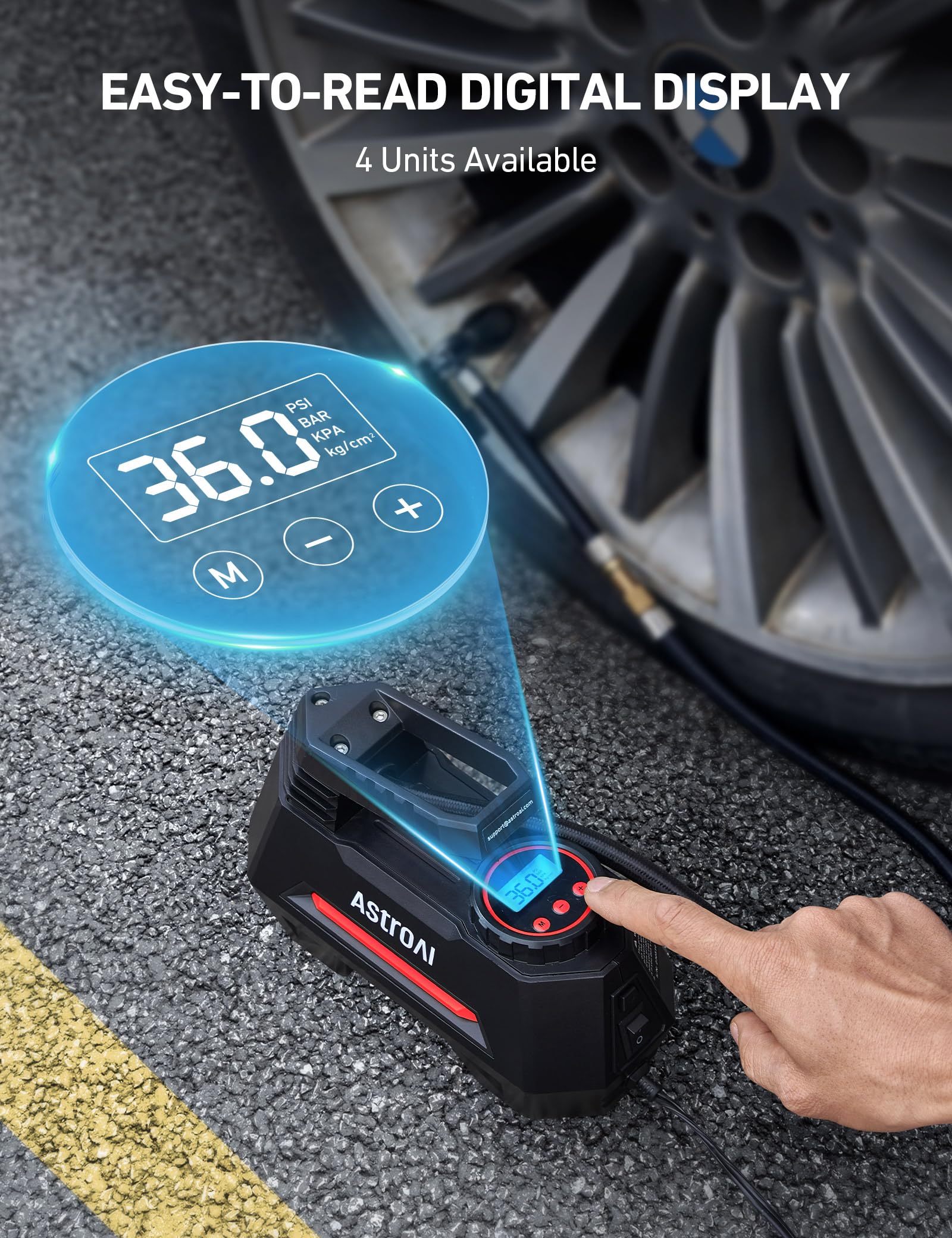 AstroAI Portable Air Compressor Tire Inflator with Digital Pressure Gauge & 12FT Cigarette Lighter Extension Cord - Fast Car Tire Pump for Emergency, Road Trips, and Home Use