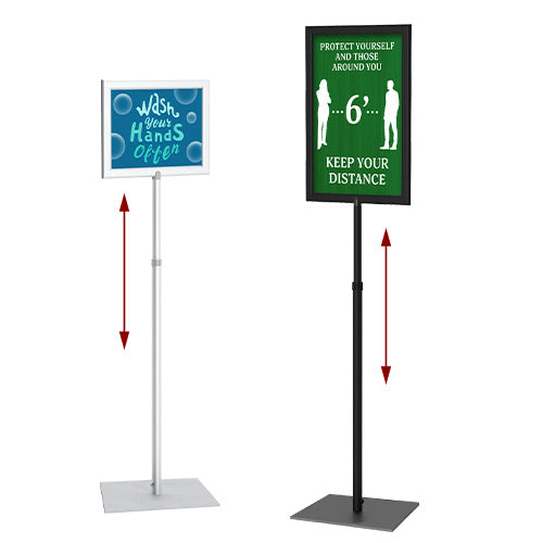 Adjustable 11x14 Pedestal Sign Holder with Square Steel Base - Quick Slide-in Frame Design for Retail Stores, Restaurants & Events - Durable A-Frame Sign Stand for Indoor/Outdoor Advertising
