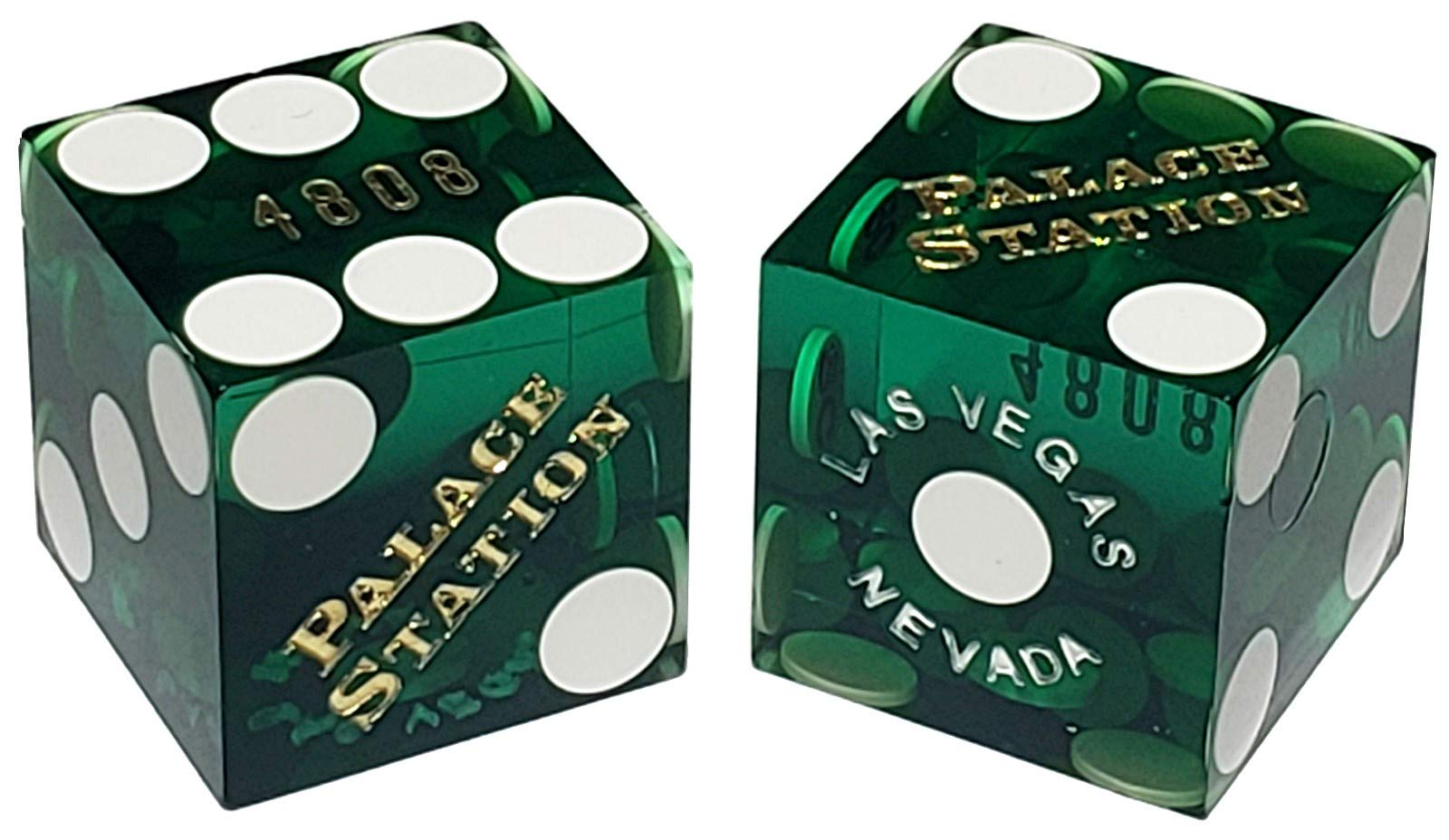 19mm Professional Craps Dice Set with Matching Serial Numbers - Authentic Las Vegas Casino Table-Used Dice (Palace Station Green Polished) | Perfect for Casino Games, Home Practice, and Tabletop Gaming