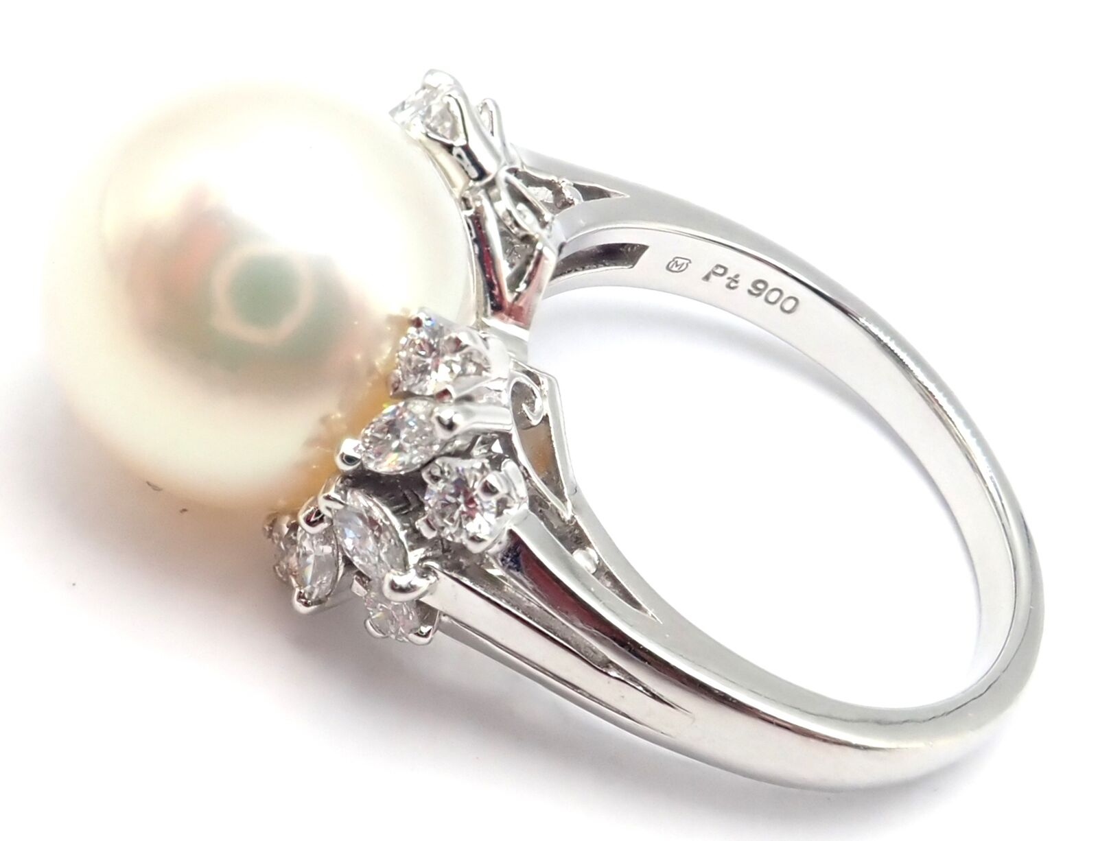 Authentic Mikimoto Platinum Diamond Large 12mm South Sea Pearl Ring - Luxury Jewelry for Women, Elegant Gift for Wedding, Anniversary & Special Occasions
