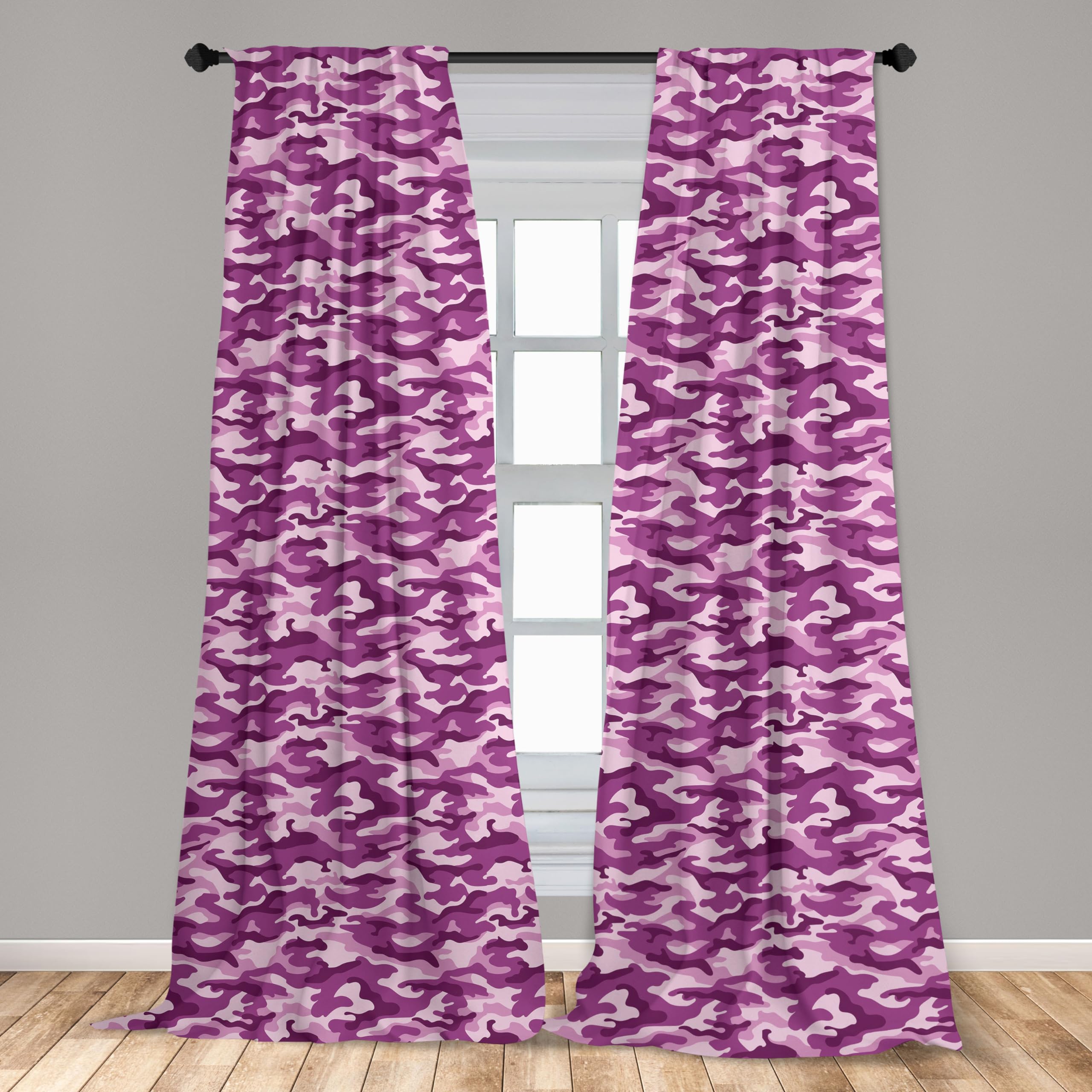 Ambesonne Fuchsia Camouflage Window Curtains - Tropical Savannah Print in Pale Pink & Fuchsia - Lightweight 2-Panel Set with Rod Pocket (28