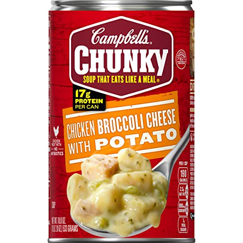 Campbell's Chunky Chicken Broccoli Cheese & Potato Soup - 18.8 oz Cans (Pack of 12, Set of 2) | Hearty Comfort Food for Quick Lunches, Camping Meals & Emergency Pantry Stock
