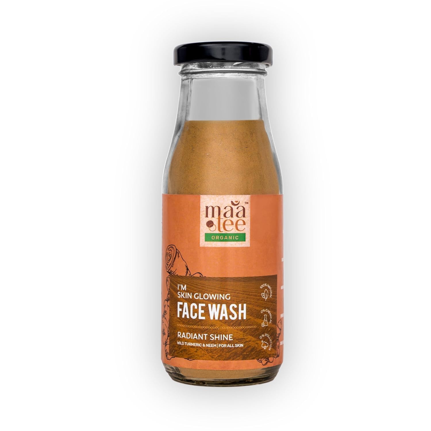 Organic Skin Glowing Powder Face Wash with Wild Turmeric, Neem & Fenugreek | 100% Pure Natural | Chemical & Soap-Free | 100g | Brightening & Pollution Protection | Perfect for Daily Cleansing & Detoxifying Skin