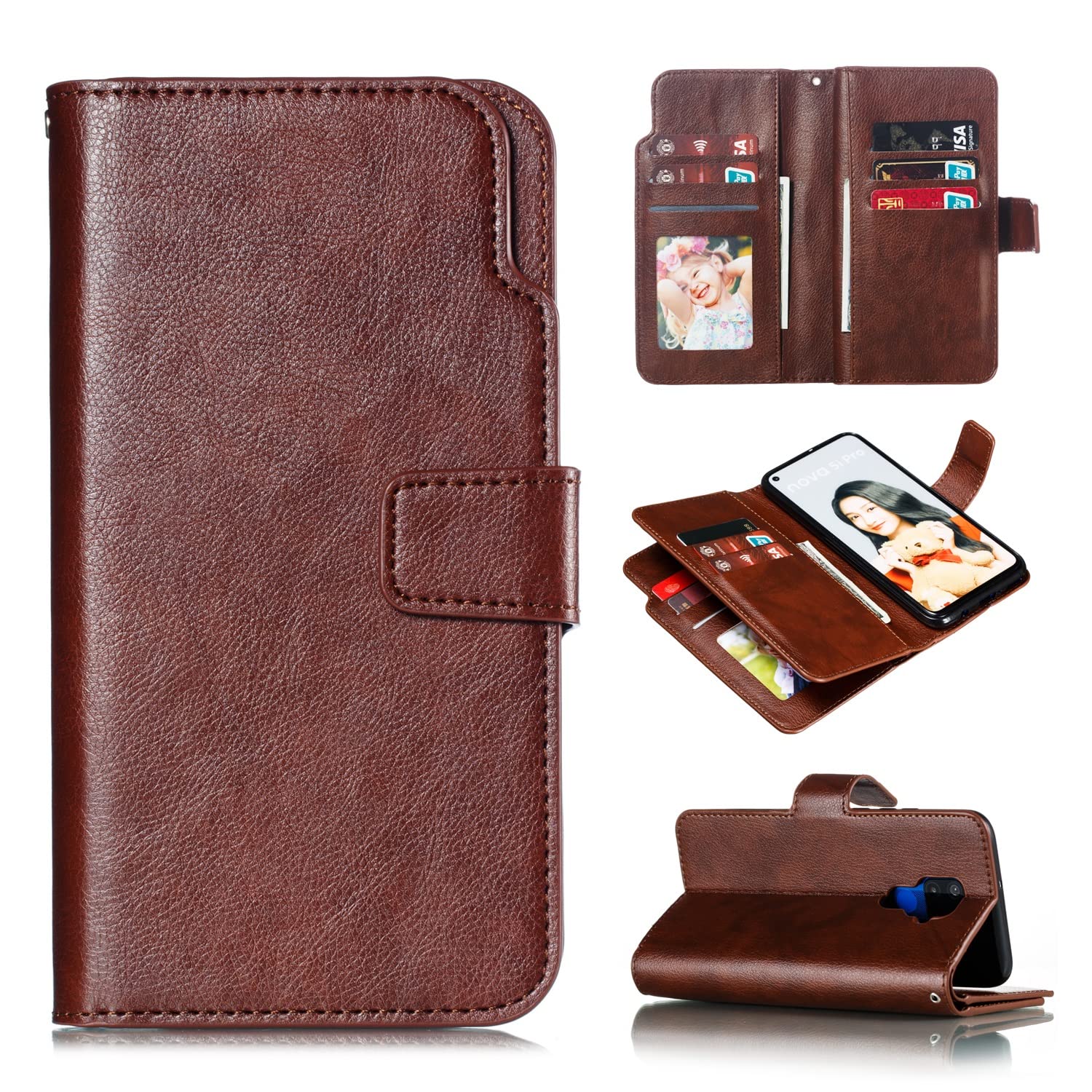 Premium PU Leather Flip Wallet Case for Huawei Mate 30 Lite/Nova 5i Pro - Magnetic Closure with Card Slots & Stand Function (Brown) | Perfect for Business, Travel & Daily Use