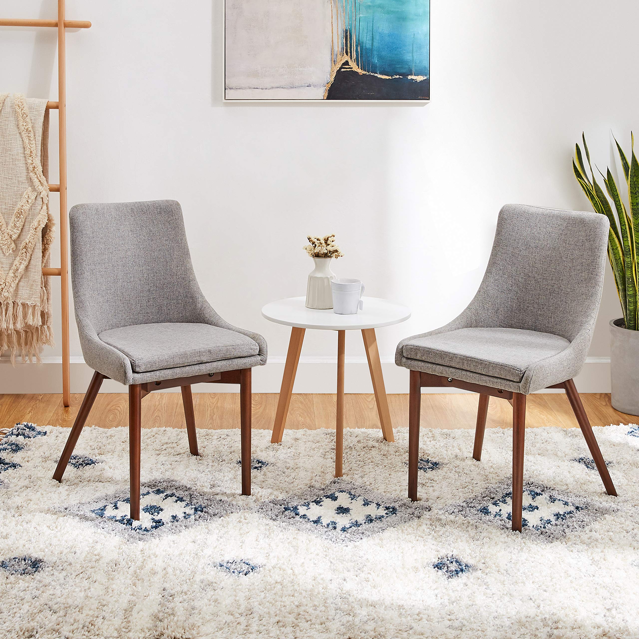 Premium Fabric Upholstered Dining Chairs with Solid Wood Legs - Set of 2, Grey - Perfect for Kitchen, Dining Room, Bedroom & Living Room - Comfortable Seating for Family Meals & Home Decor