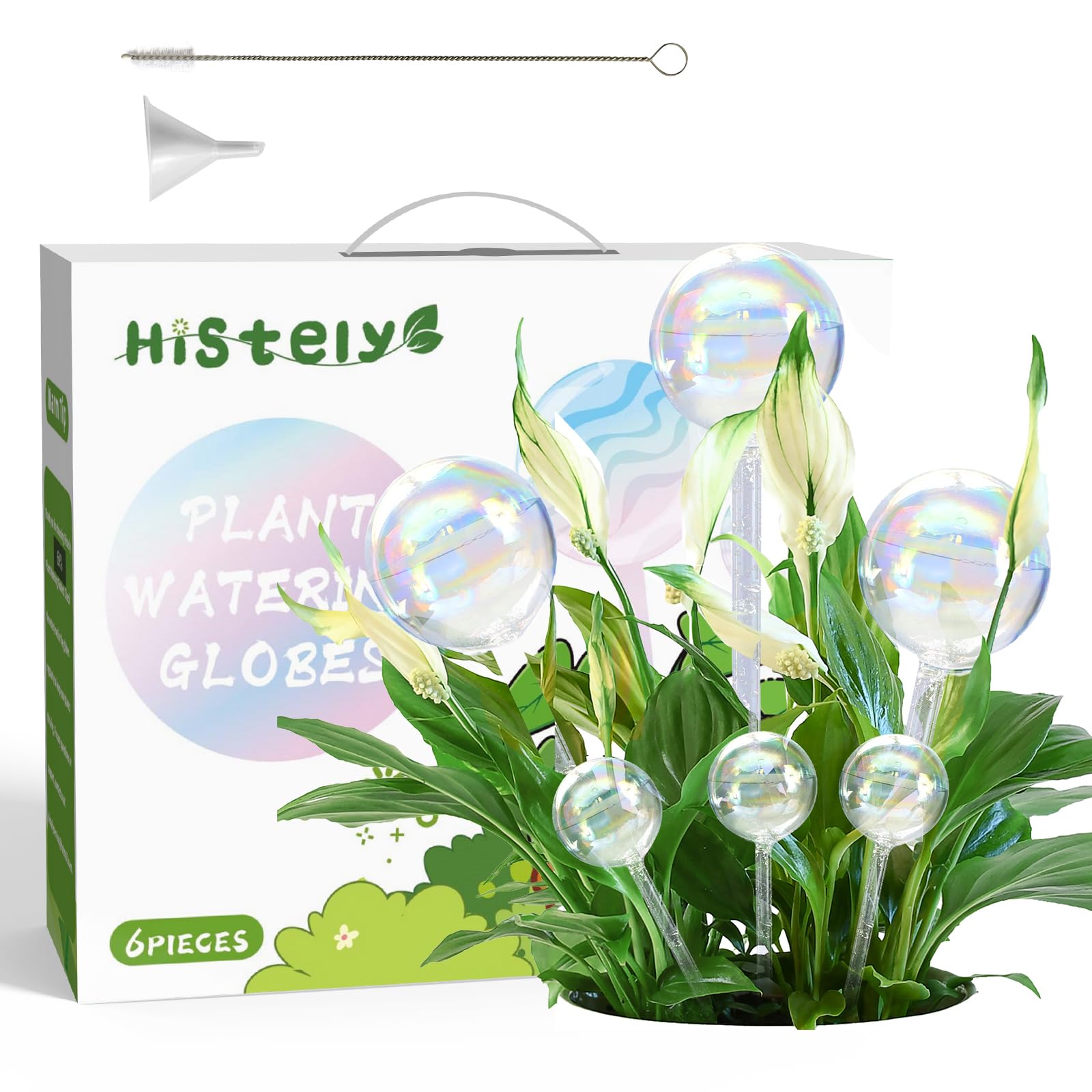 6PCS Iridescent Rainbow Glass Plant Watering Globes - Self Watering Spikes & Automatic Plant Waterer for Indoor/Outdoor Plants - Perfect for Vacation Care, Office Decor, and Home Gardening