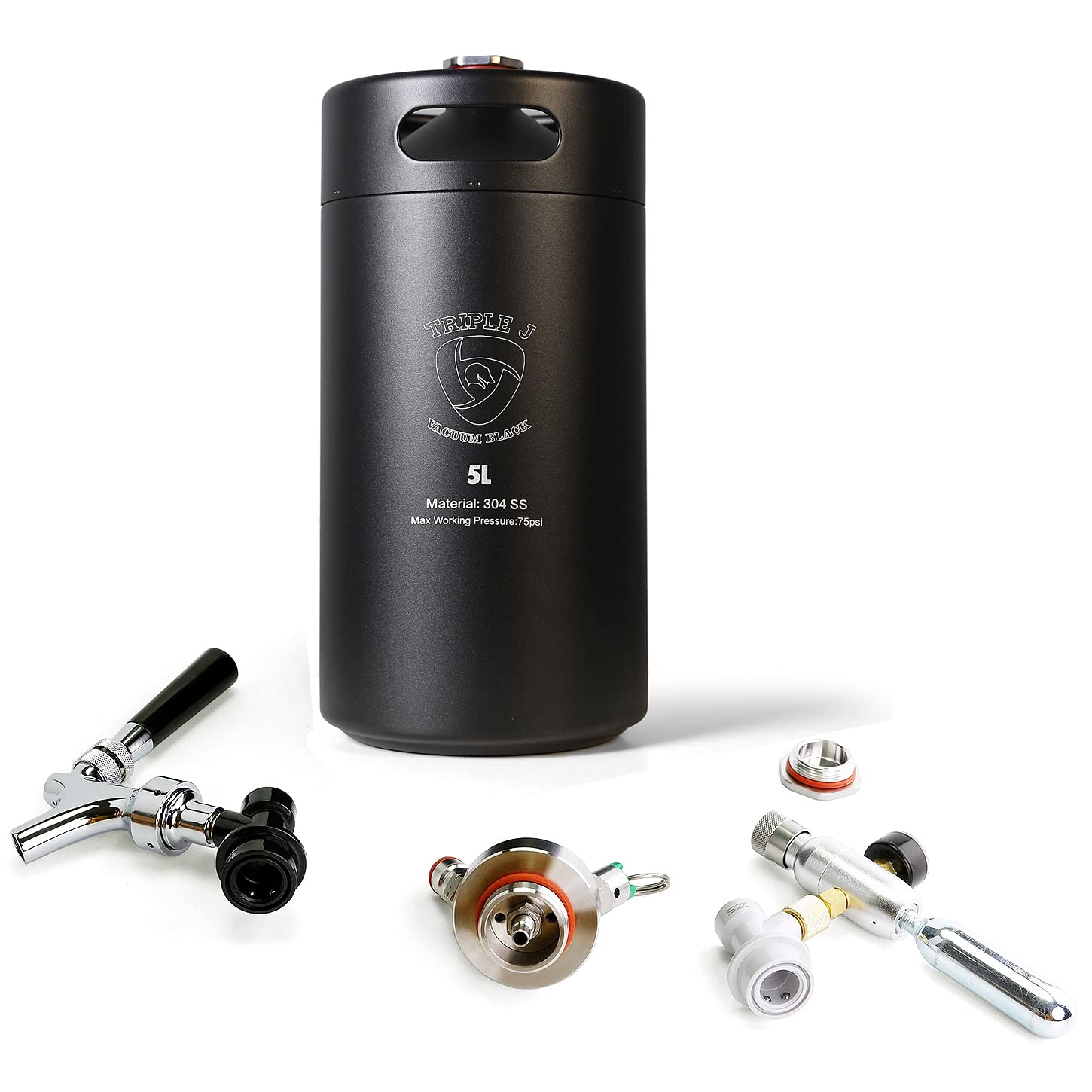 Triplej Mini 304 Stainless Steel Keg System - 5L Vacuum Black Ball Lock Homebrew Beer Dispenser Kit for Craft Beer, Home Brewing & Party Serving