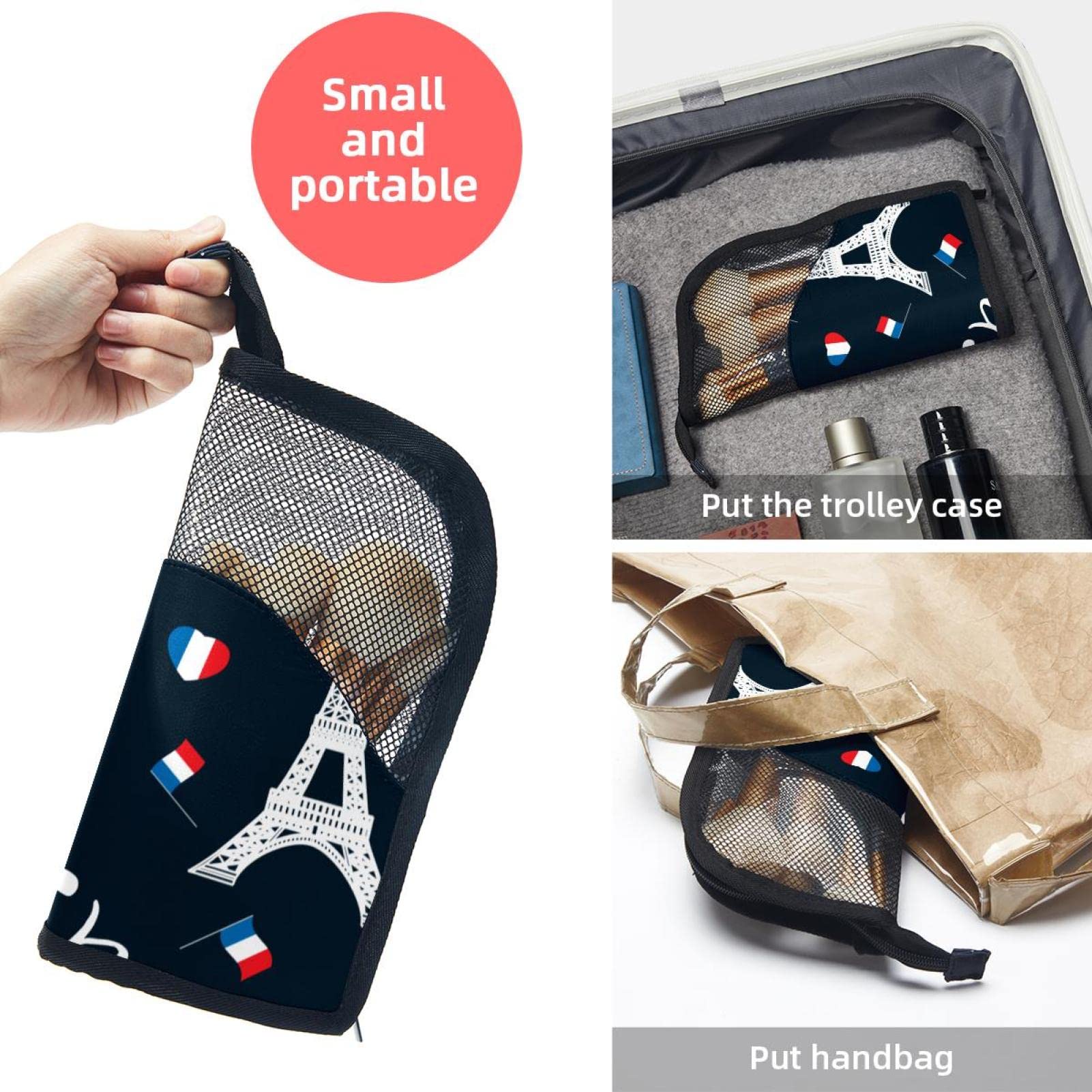 12-Piece Makeup Brush Organizer Bag with France Flag & Eiffel Tower Design - Portable Makeup Brush Holder Case for Travel, Home & Professional Makeup Artists