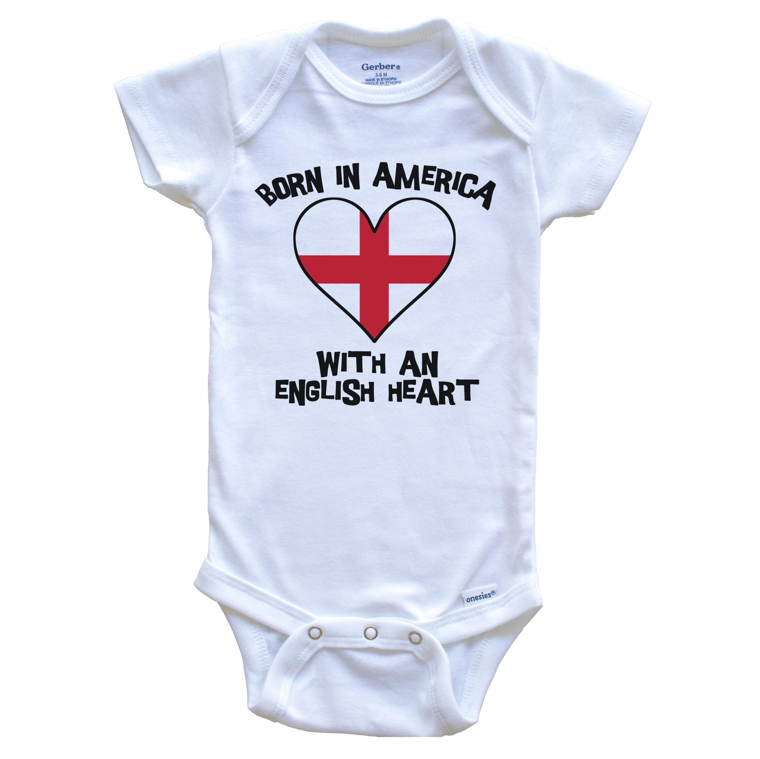 Born in America with an English Heart One Piece Baby Bodysuit - England Flag Design for Newborns & Infants | Perfect for Family Photos, Holidays & British-Themed Events