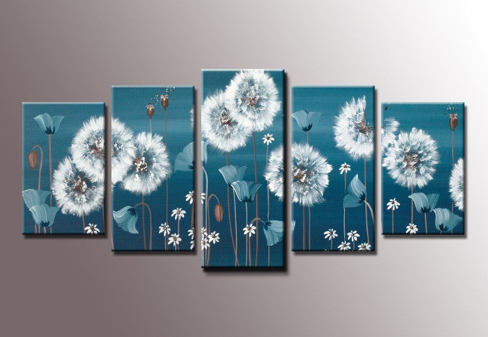 QICAI 5 Panel Wall Art Painting - Dark Blue Flying Skirt Canvas Art with Wood Frame for Home Decor | Perfect for Living Room, Bedroom & Office Wall Decoration