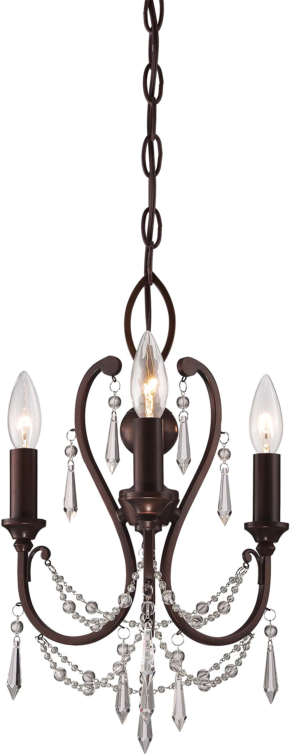 Minka Lavery 3138-284 Mini Crystal Chandelier Lighting - 3-Light Vintage Bronze Ceiling Fixture, 12