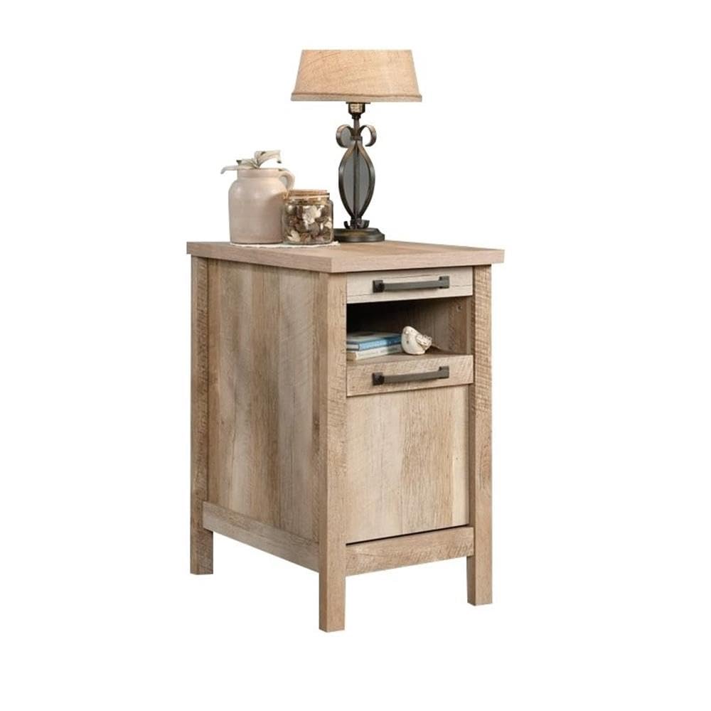 Set of 2 Modern End Tables with Pull-Out Shelf & Drawer - Solid Lintel Oak Side Tables for Living Room, Bedroom & Office Furniture