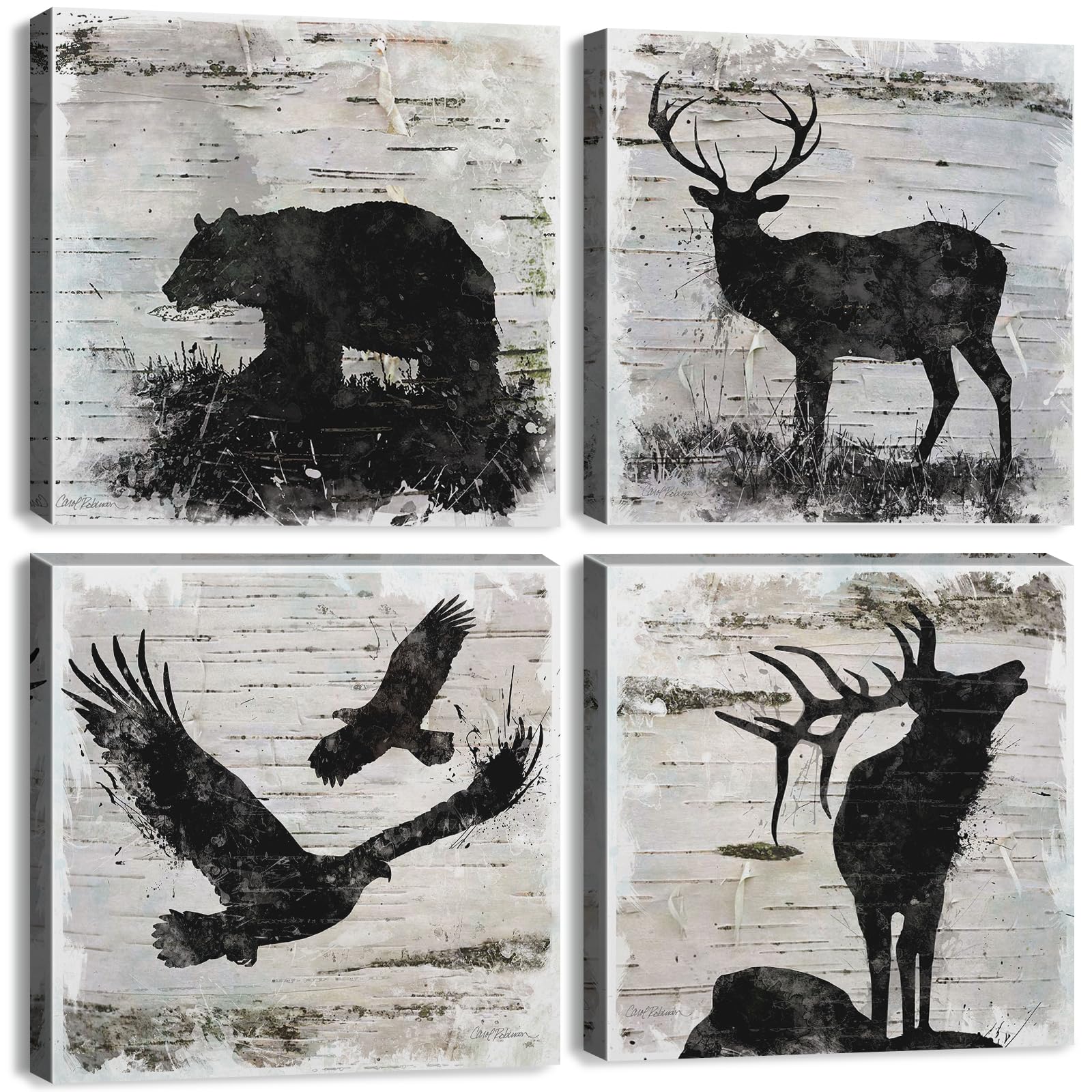 Deer Wall Art - Wildlife Canvas Prints for Cabin & Lodge Decor - Rustic Bear, Moose, Elk Paintings - Woodland Nursery & Mountain Animal Art - Perfect for Living Room, Bathroom, Bedroom - 12x12