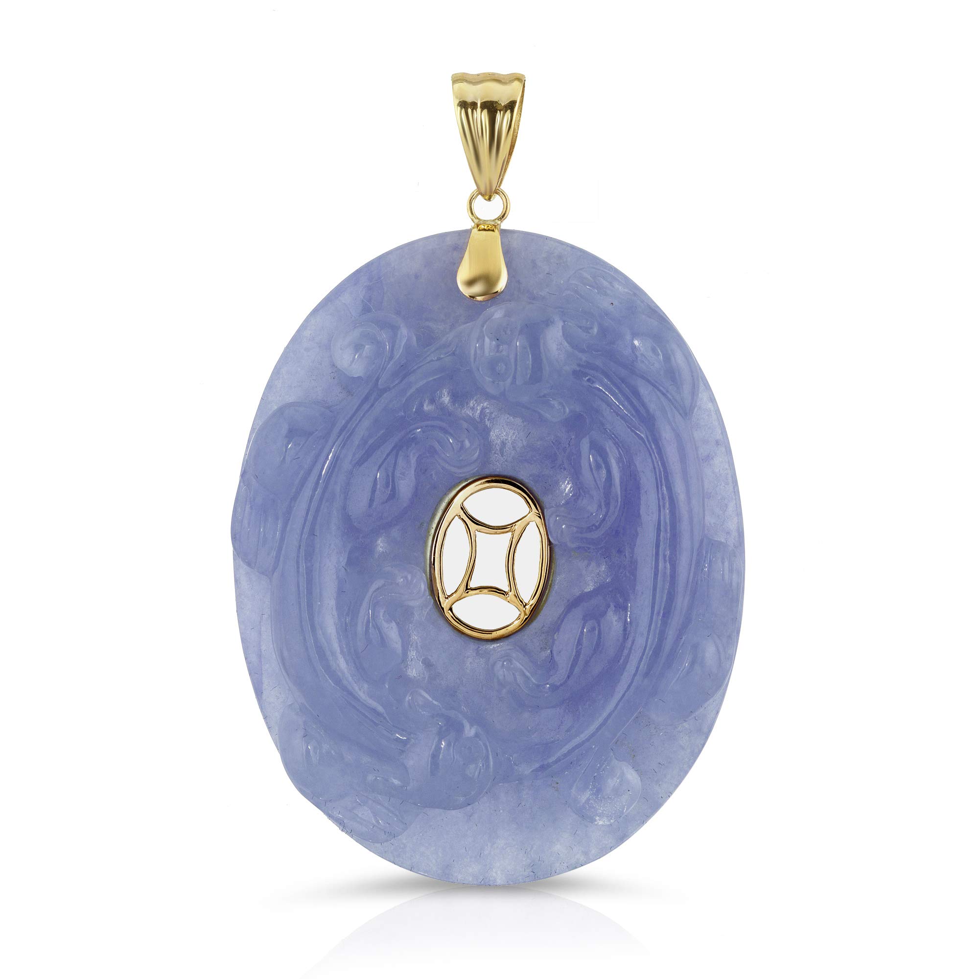 14K Yellow Gold Hand Carved Genuine Jade Double Dragon Pendant Necklace - Elegant Asian Inspired Jewelry for Gifts, Special Occasions & Spiritual Protection