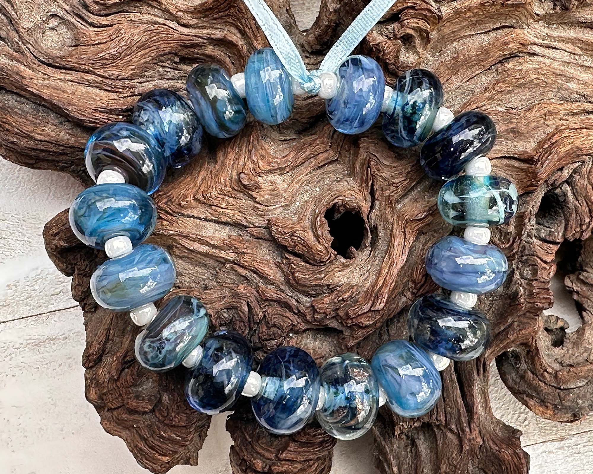 17pcs Steel Blue Lampwork Glass Beads Set for Jewelry Making, DIY Bracelets & Necklaces - Handmade SRA Artisan Beads for Crafting & Gifts