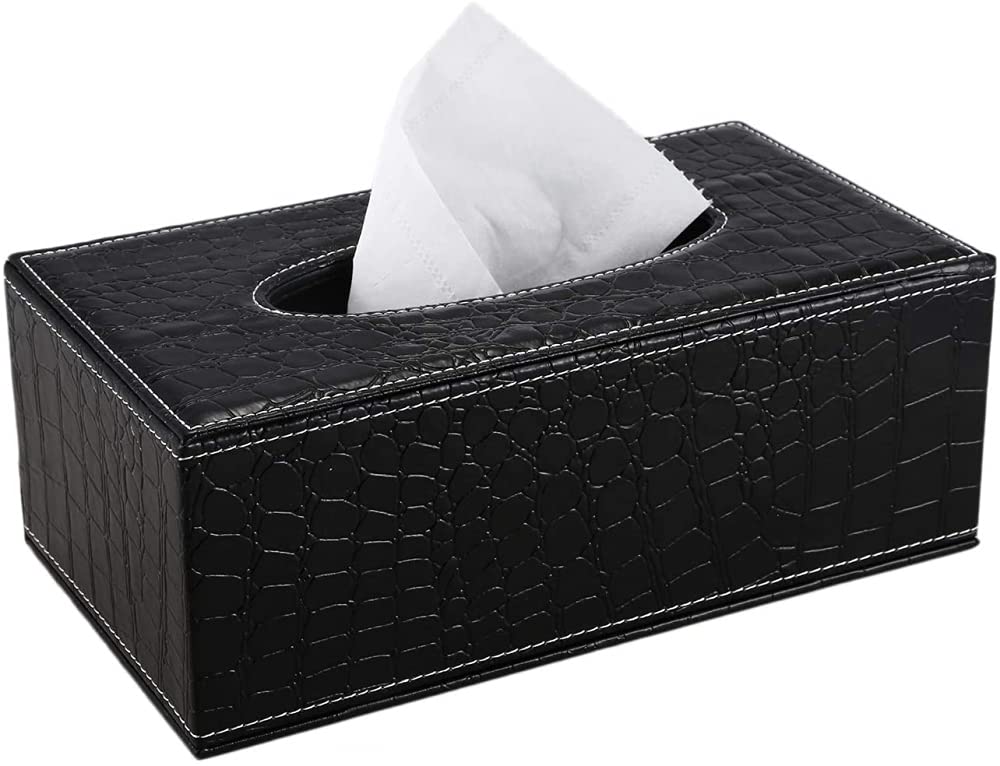 Black Rectangle Tissue Box Holder - Stylish Home & Office Paper Tissue Case for Living Room, Bedroom, and Desk Organization