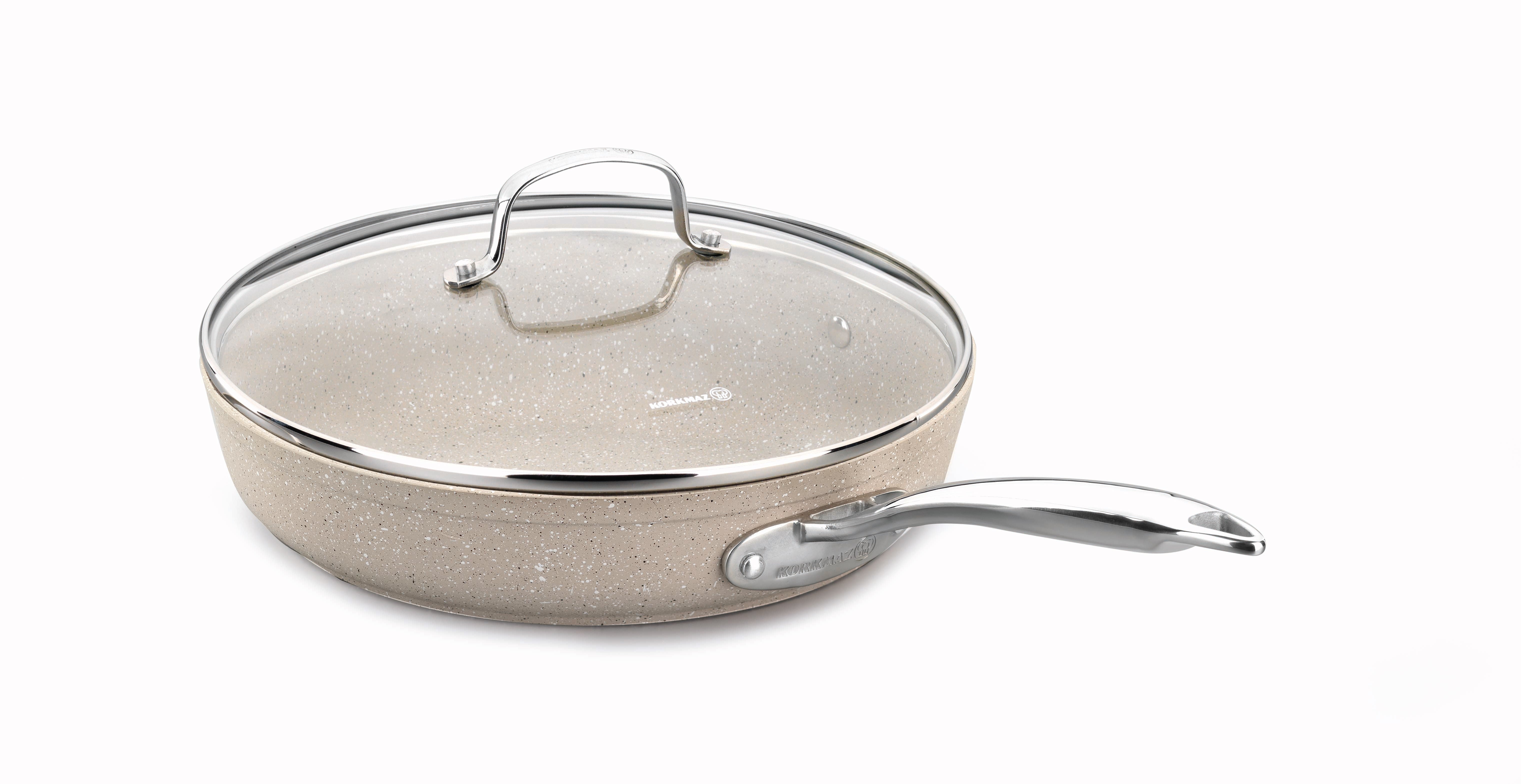 3.0L Granite Non-Stick Frying Pan with Lid - 11x2 Inches - Durable & Even Heat Distribution for Perfect Searing, Frying & Cooking - Ideal for Home Kitchen, Camping & Outdoor Cooking