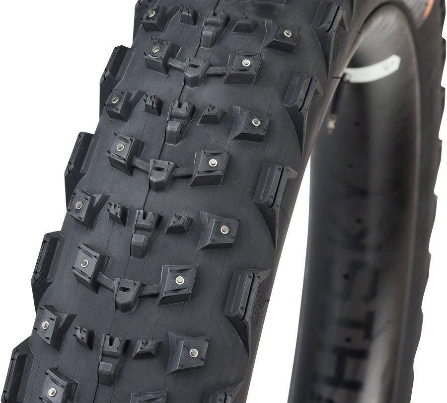 45NRTH Dillinger 4 Studded Bike Tire - 26 x 4.2 Inch Tubeless Folding Winter Tire with 168 Carbide Steel Studs (60 TPI, Black) - Perfect for Snow & Ice Cycling, Fat Biking, and Extreme Winter Conditions