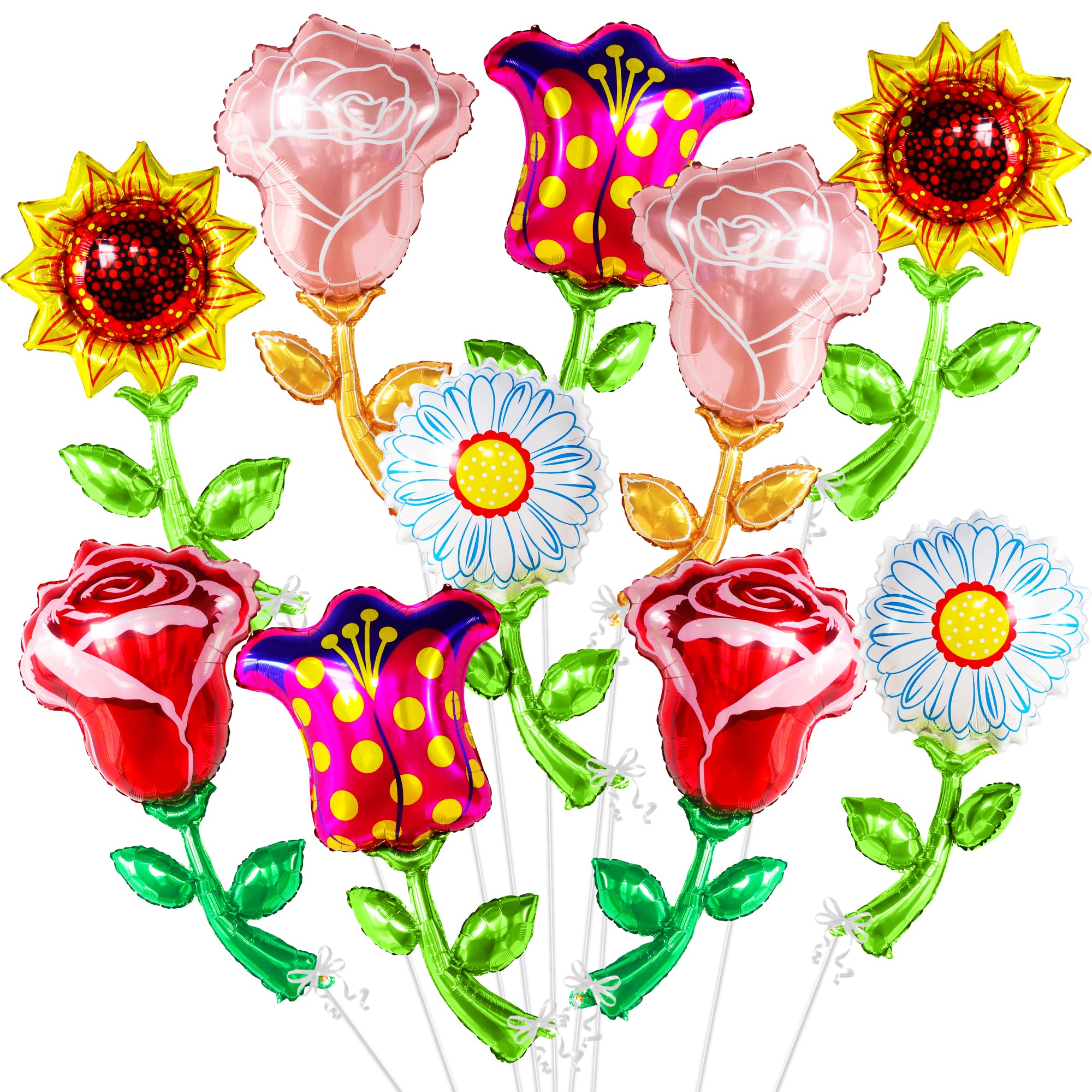 KatchOn 37 Inch Giant Colorful Flower Balloons - Pack of 10 | Wildflower & Sunflower Shaped Balloons for Party Decorations, Wedding Backdrops, Baby Showers | Romantic Decorative Balloons for Special Nights, Birthday Celebrations, Photo Booth Props
