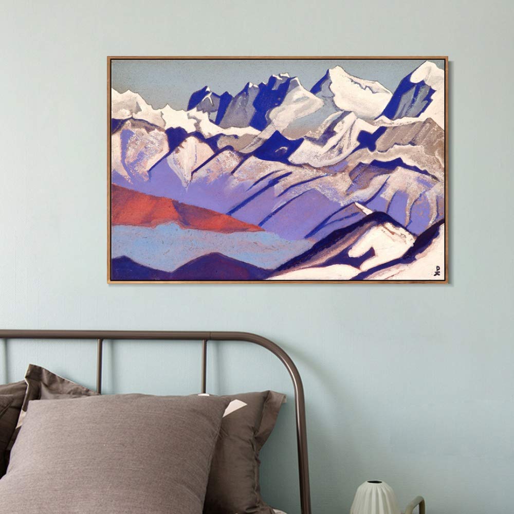 INVIN ART Framed Canvas Giclee Print - Everest 1936 by Nicholas Roerich - Premium Wall Art for Living Room & Home Office Decor - Wooden Slim Frame (28x40 inches) - Perfect for Modern Home & Office Interior Design