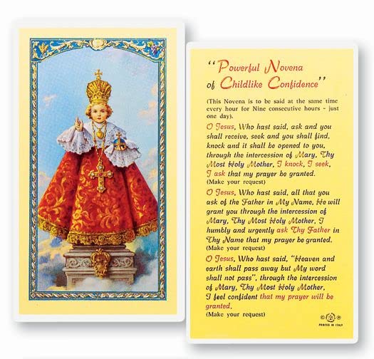 Infant of Prague Novena Laminated Catholic Prayer Cards - Pack of 25 Holy Cards with Prayer on Back - Perfect for Devotions, First Communion & Religious Gifts